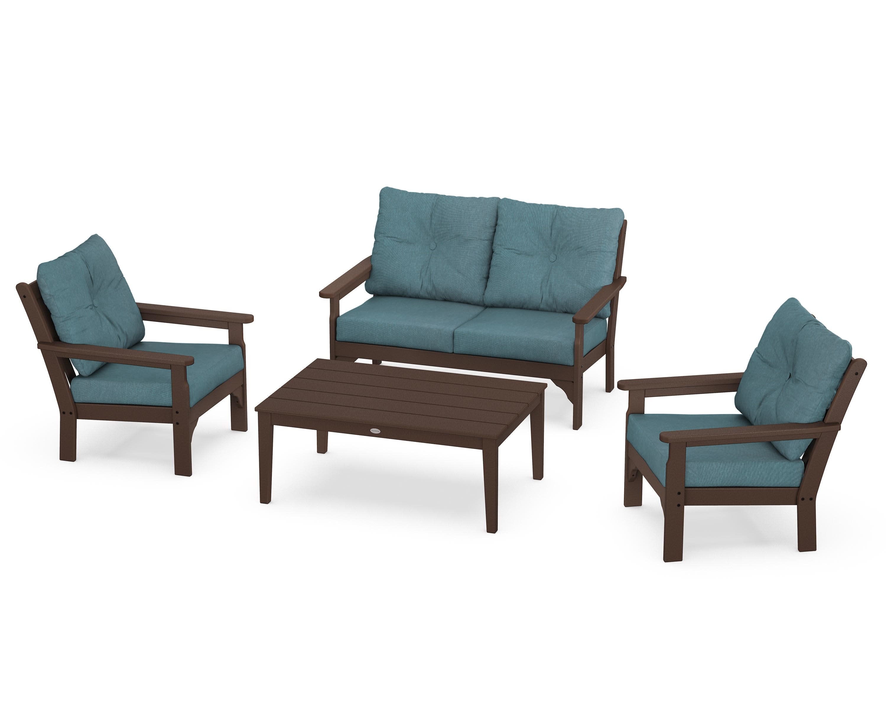 Vineyard 4-Piece Deep Seating Set in Mahogany / Ocean Teal