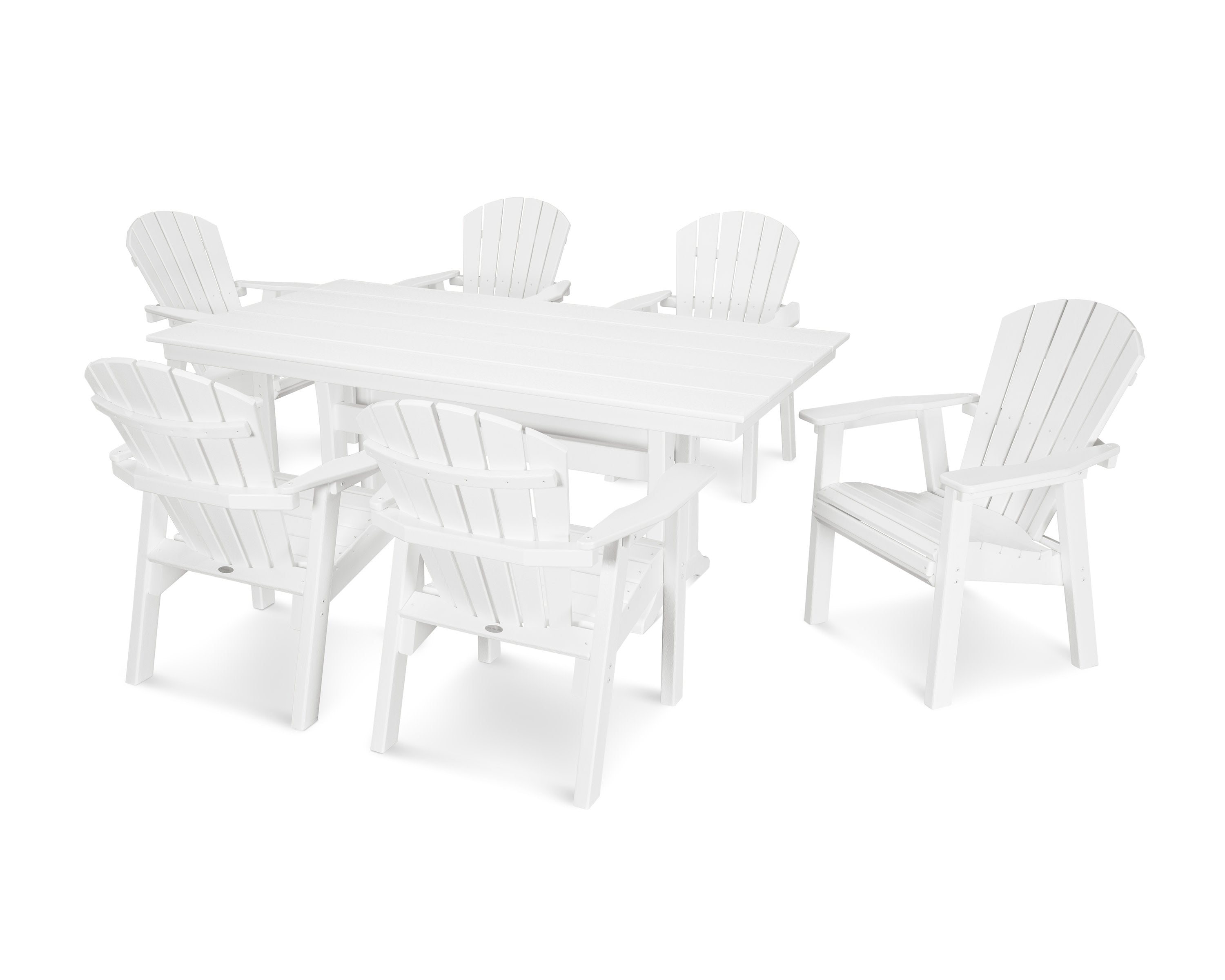 Seashell 7-Piece Farmhouse Dining Set with Trestle Legs in White