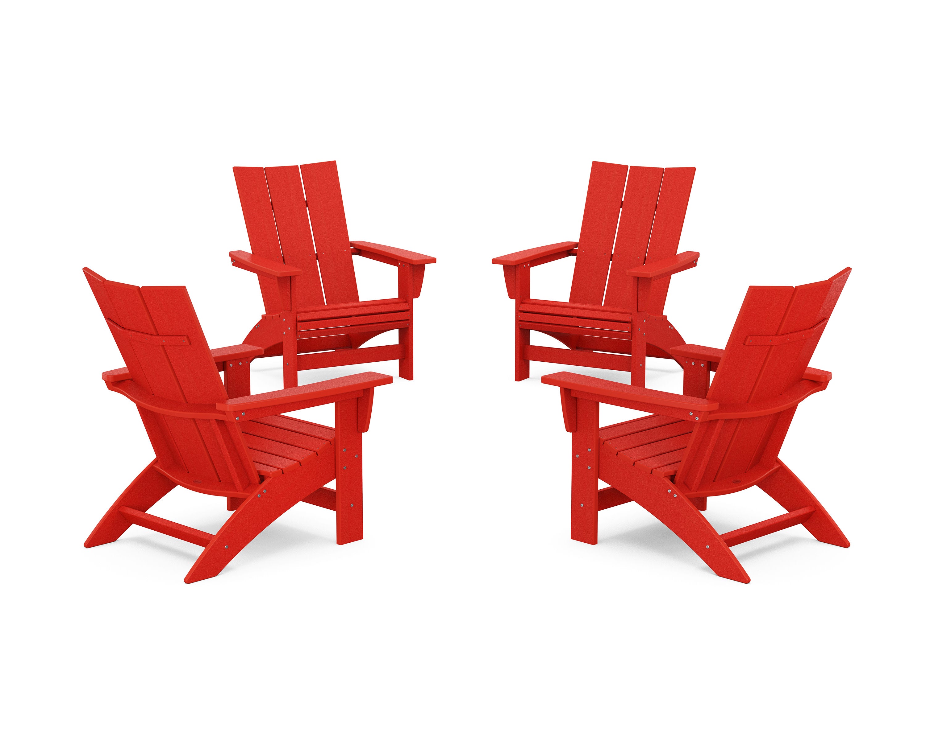 4-Piece Modern Grand Adirondack Chair Conversation Set in Sunset Red