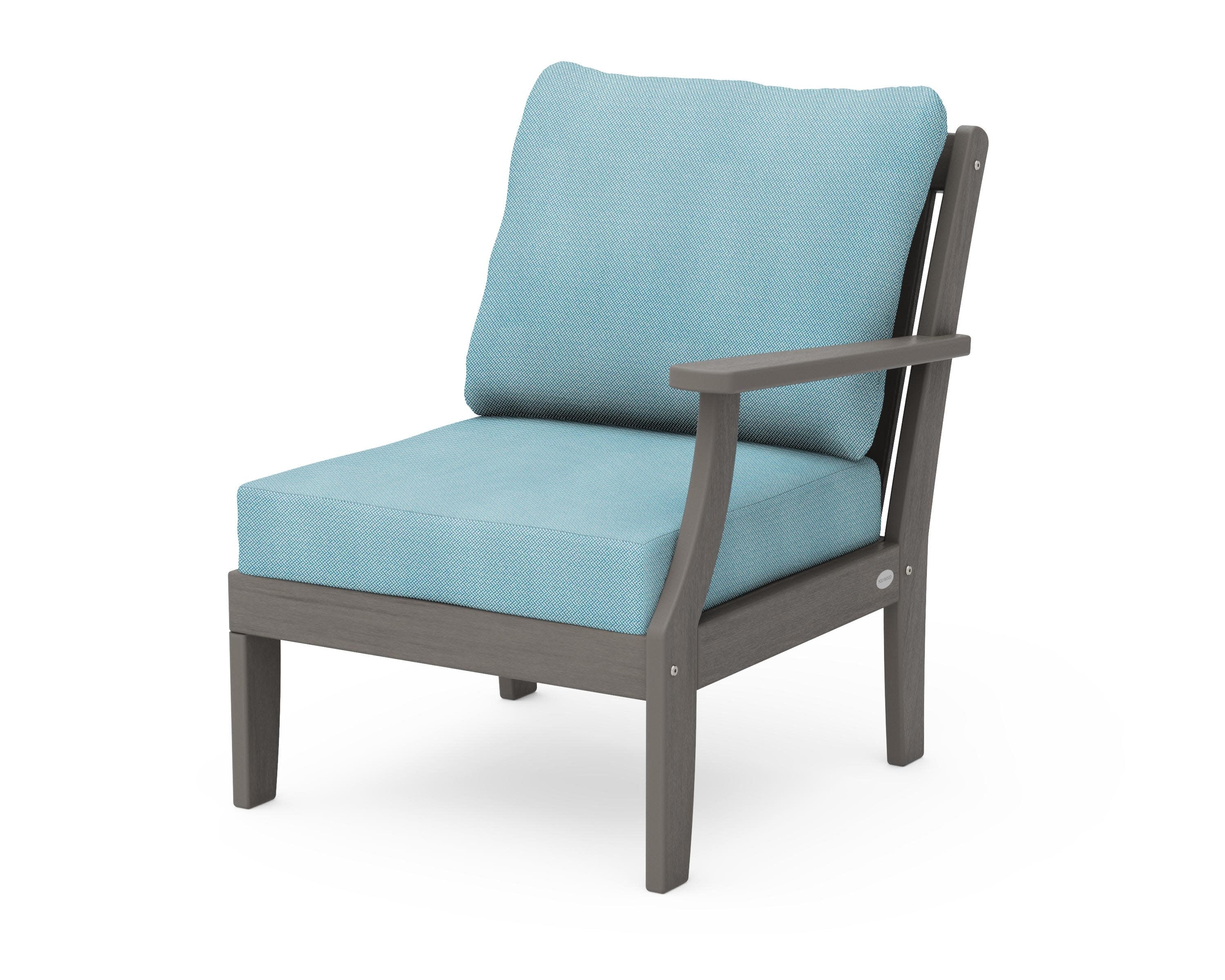 Braxton Modular Right Arm Chair in Driftwood / Lattice Sky Blue