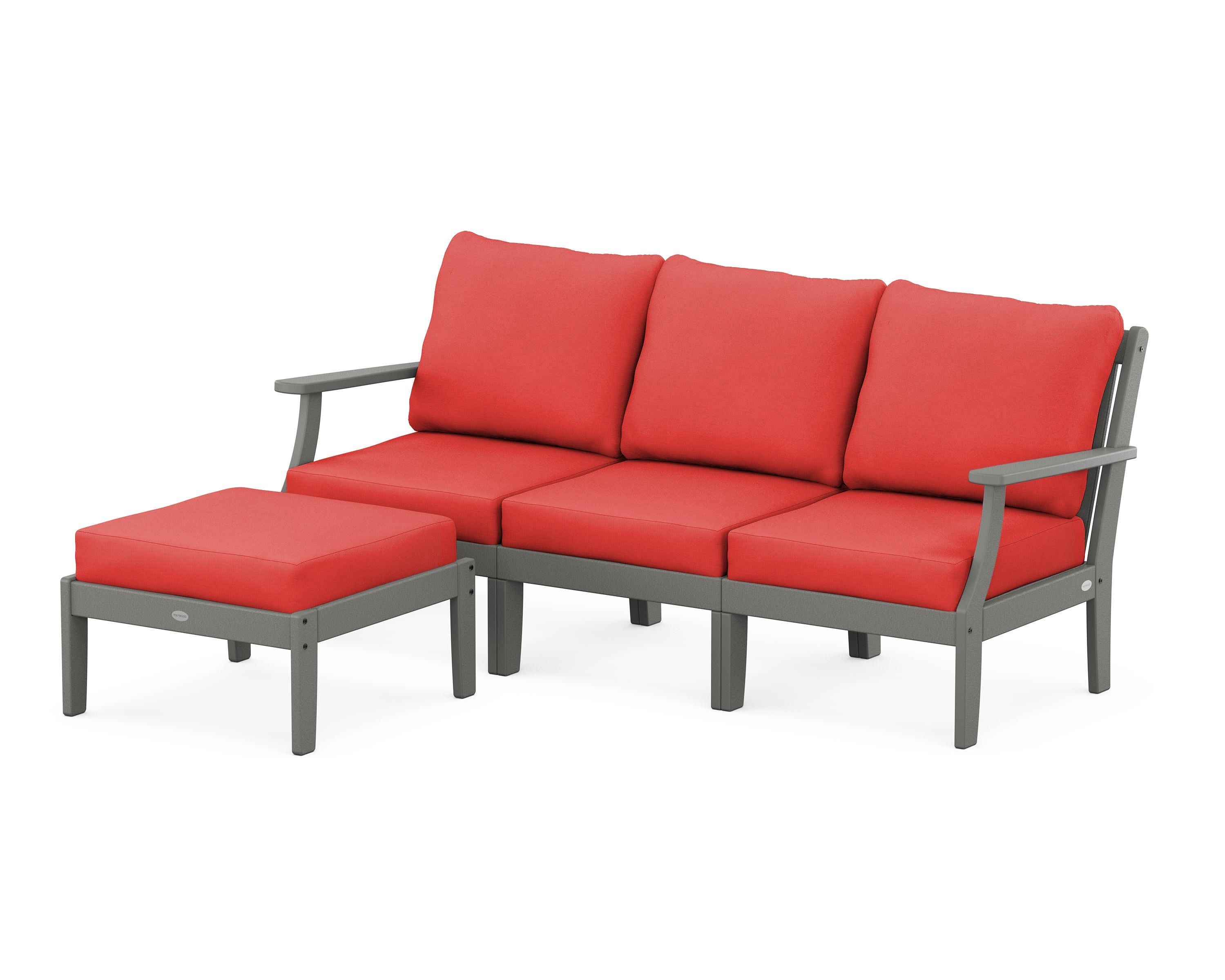 Braxton Modular 4-Piece Deep Seating Set with Ottoman in Slate Grey / Crimson Linen