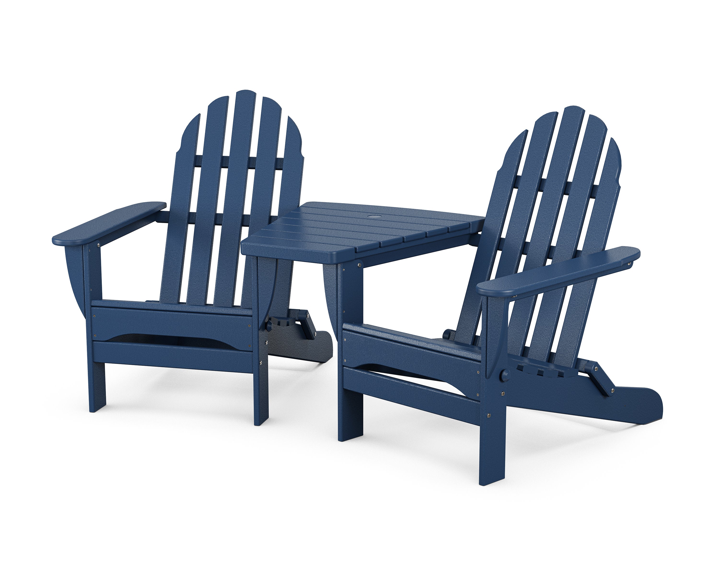 Classic Folding Adirondacks with Angled Connecting Table in Navy