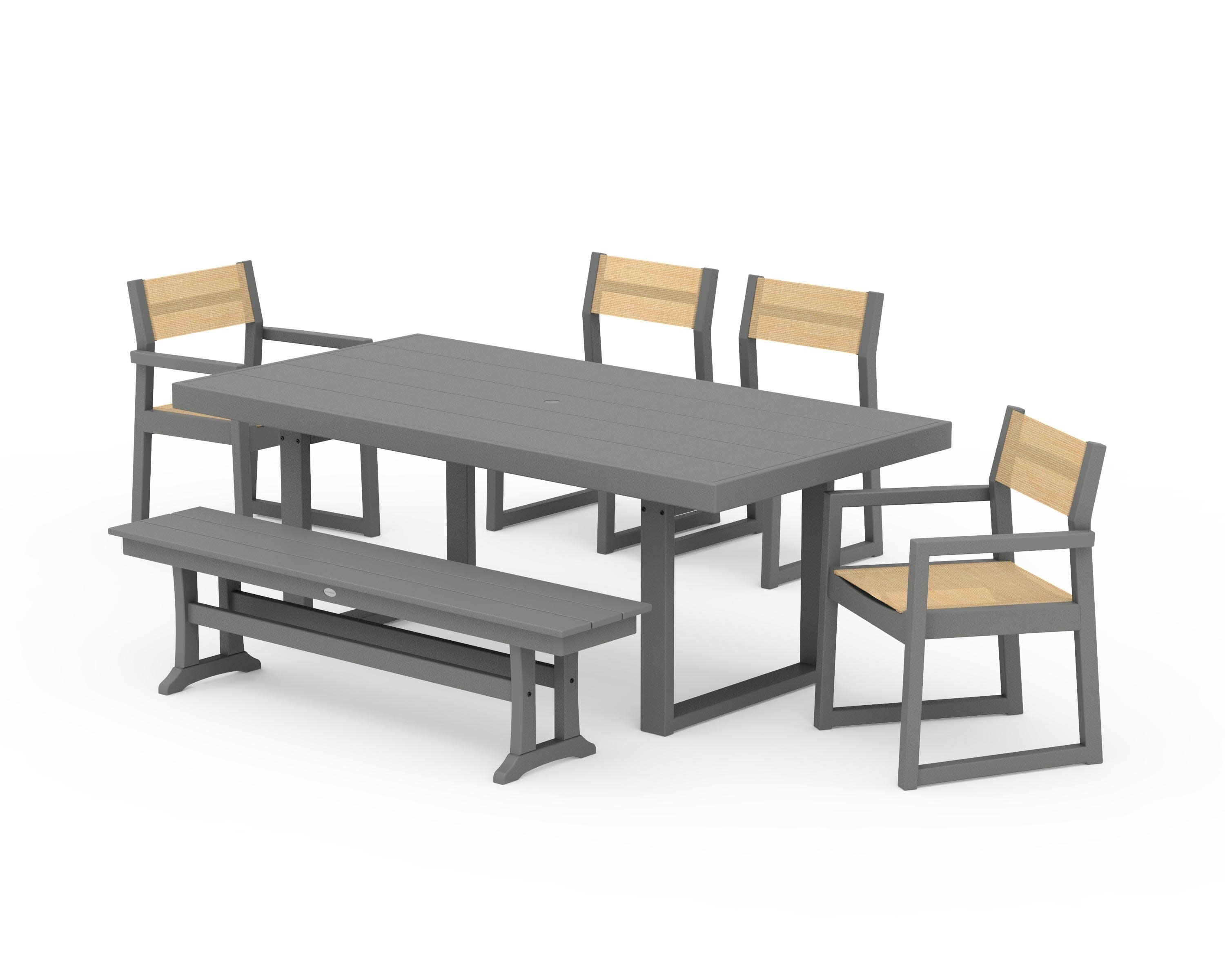 EDGE Sling 6-Piece Dining Set with Bench in Slate Grey / Dupioni Apricot Sling