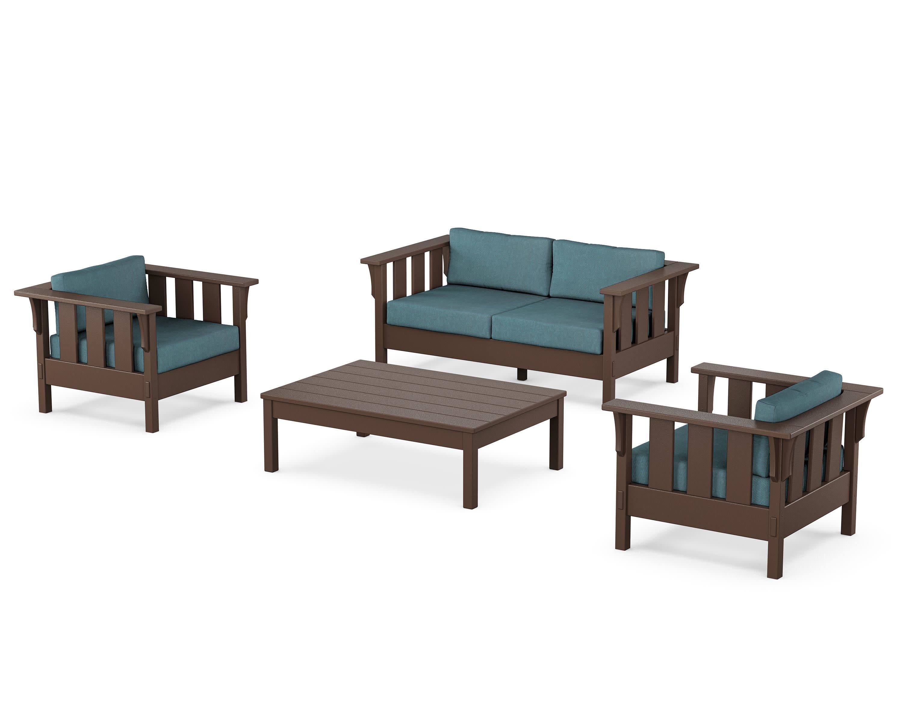 Acadia 4-Piece Deep Seating Set with Loveseat in Mahogany / Ocean Teal