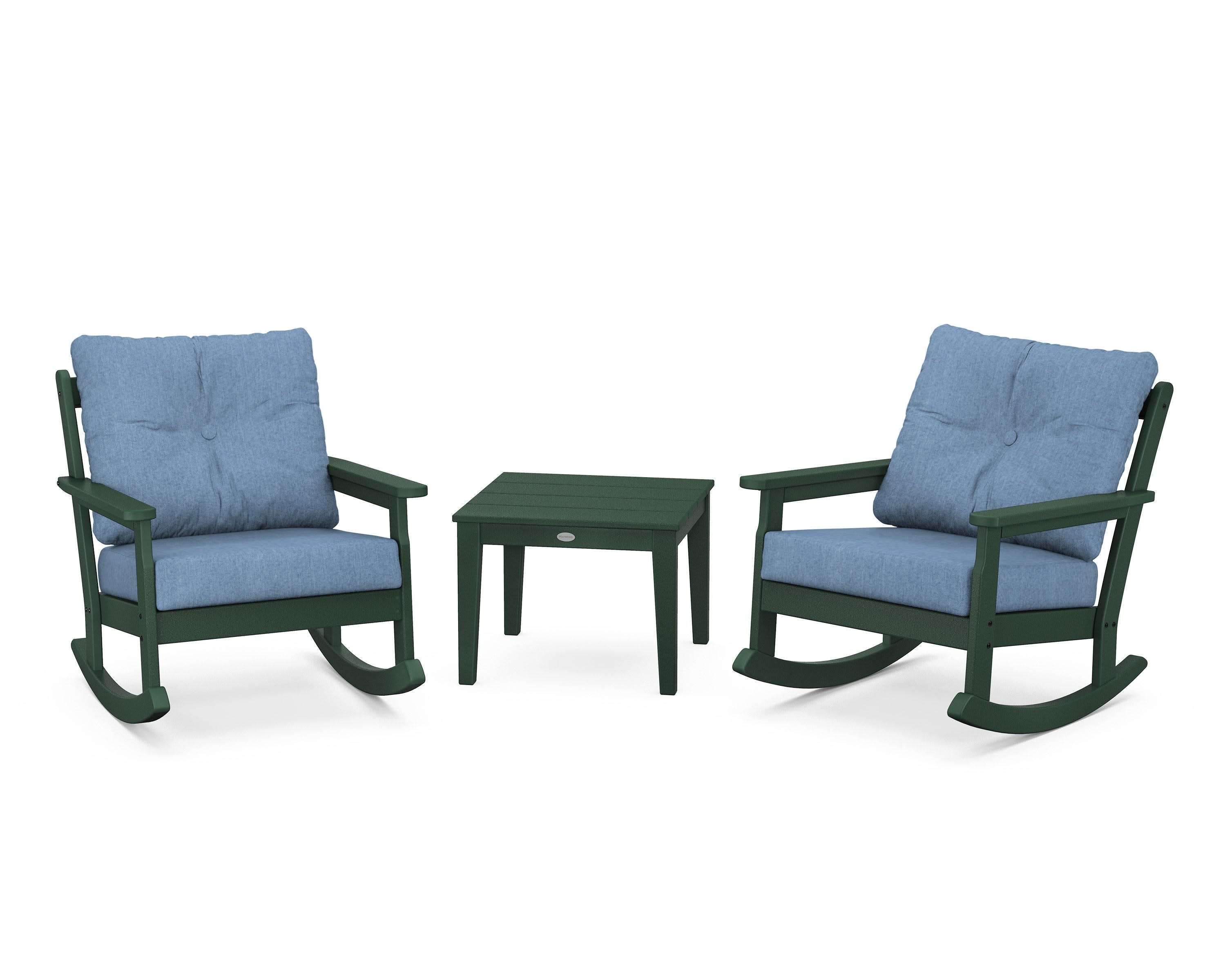 Vineyard 3-Piece Deep Seating Rocker Set in Green / Sky Blue