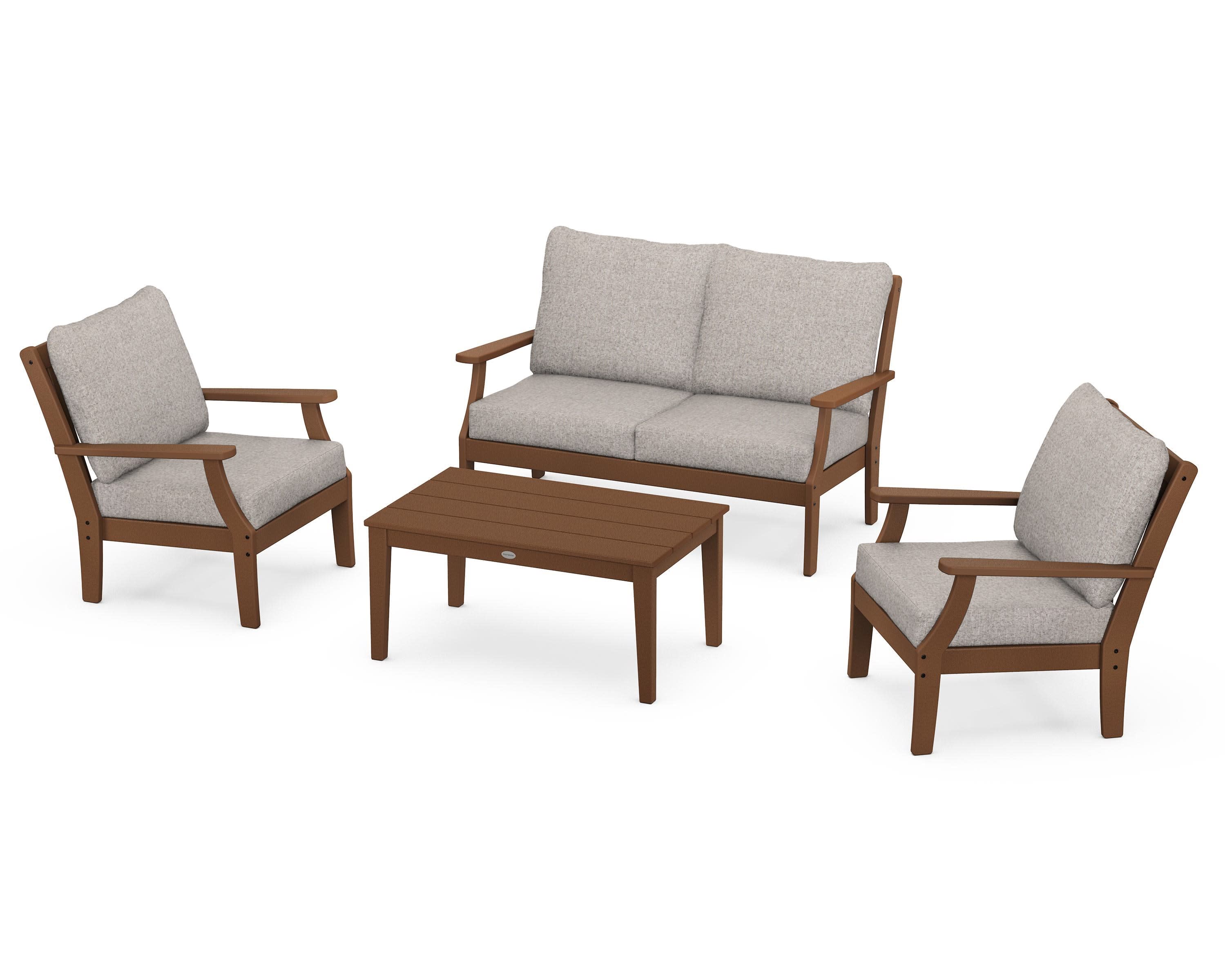 Braxton 4-Piece Deep Seating Chair Set in Teak / Weathered Tweed