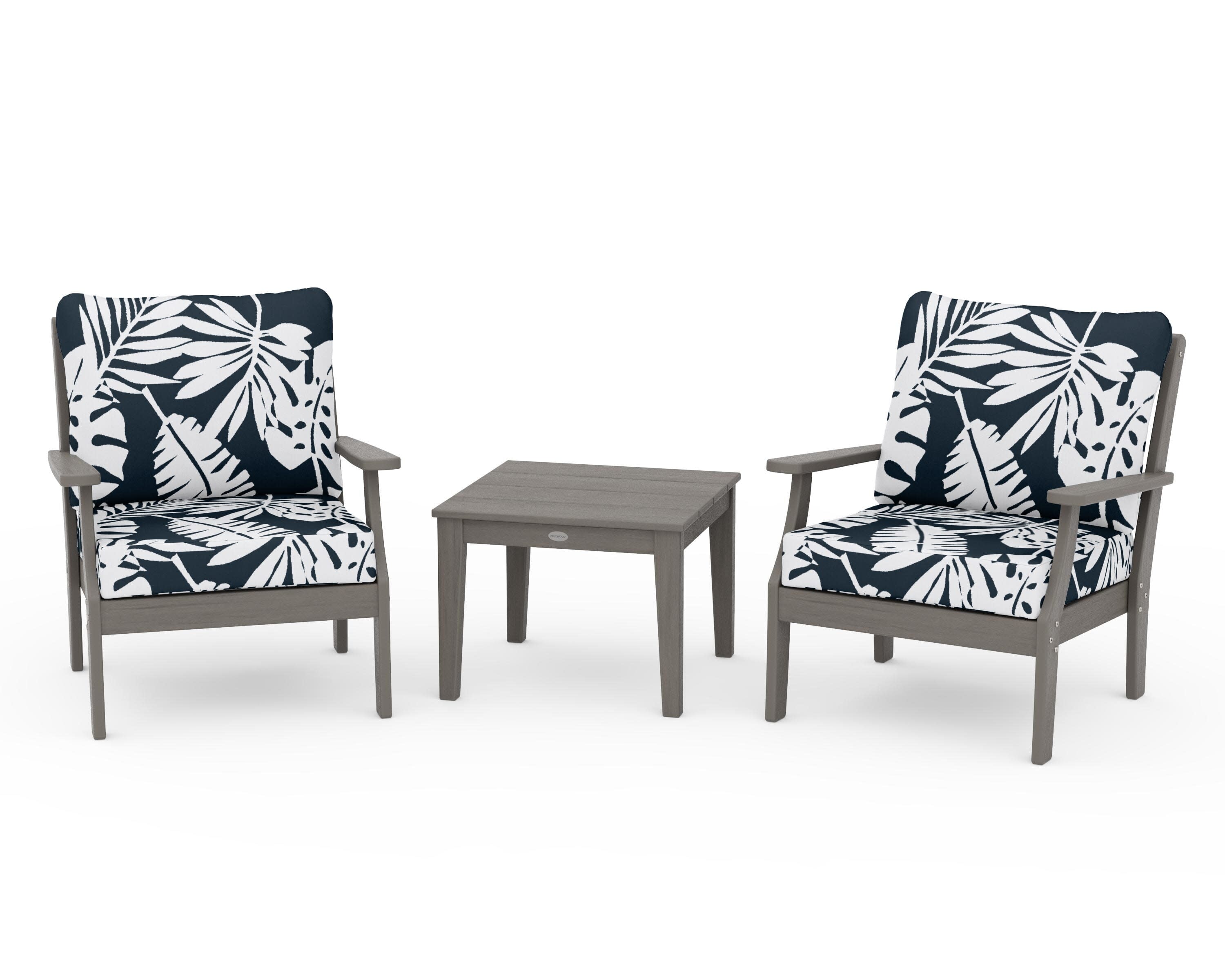 Braxton 3-Piece Deep Seating Set in Driftwood / Leaf Marine Indigo