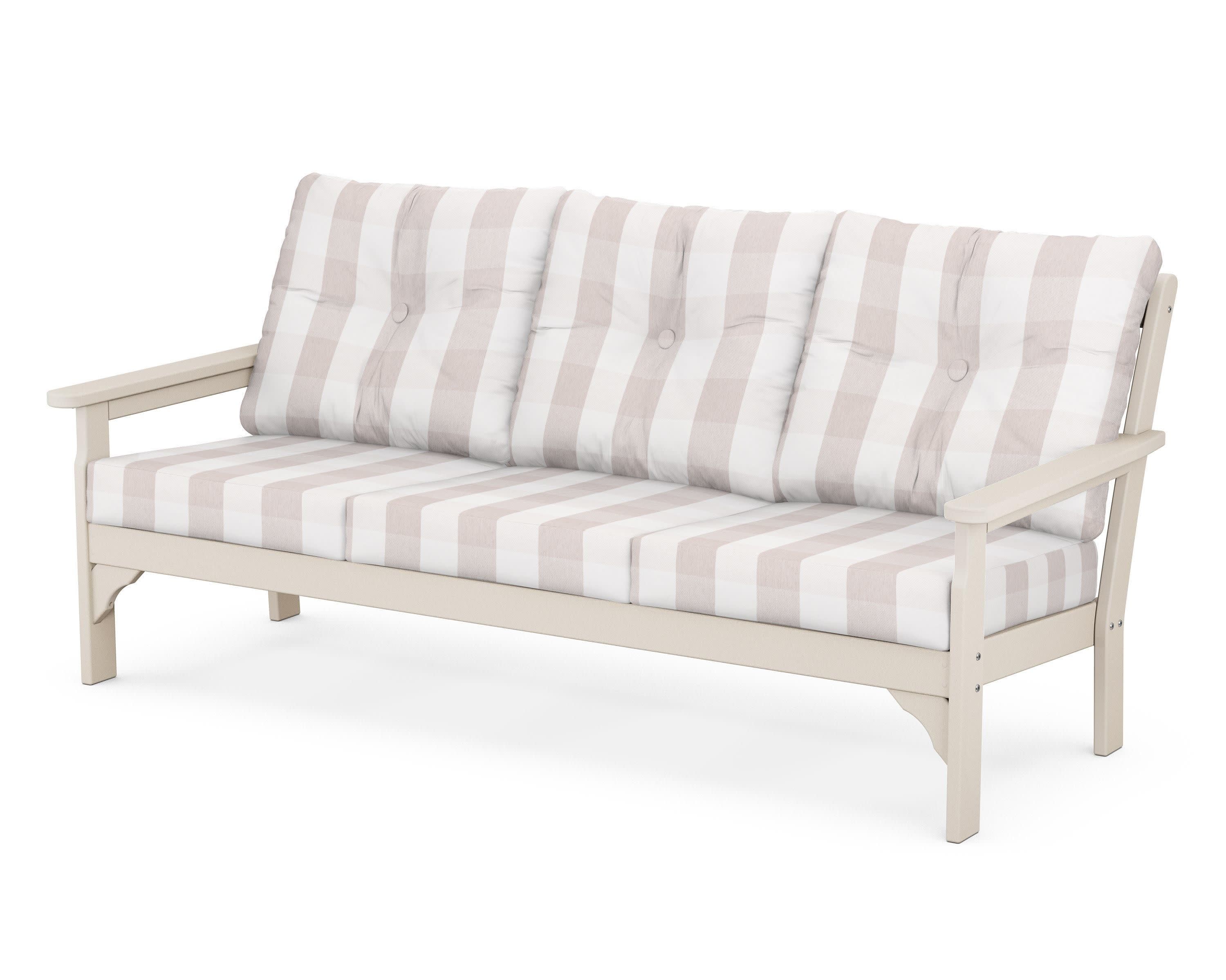 Vineyard Deep Seating Sofa in Sand / Buffalo Plaid Dune Burlap