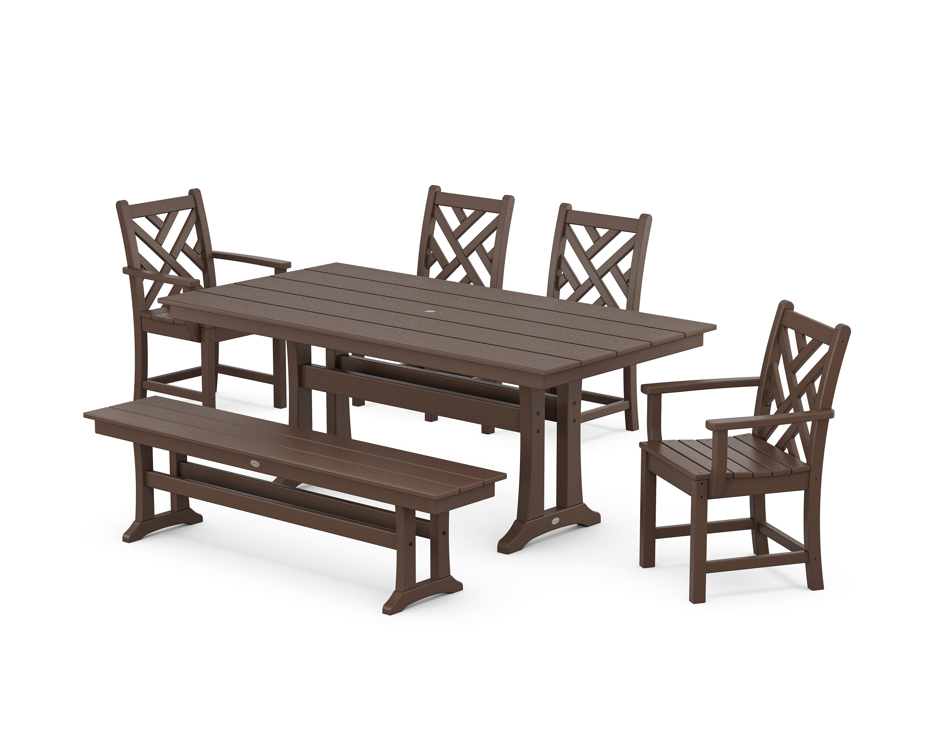 Chippendale 6-Piece Farmhouse Dining Set With Trestle Legs in Mahogany