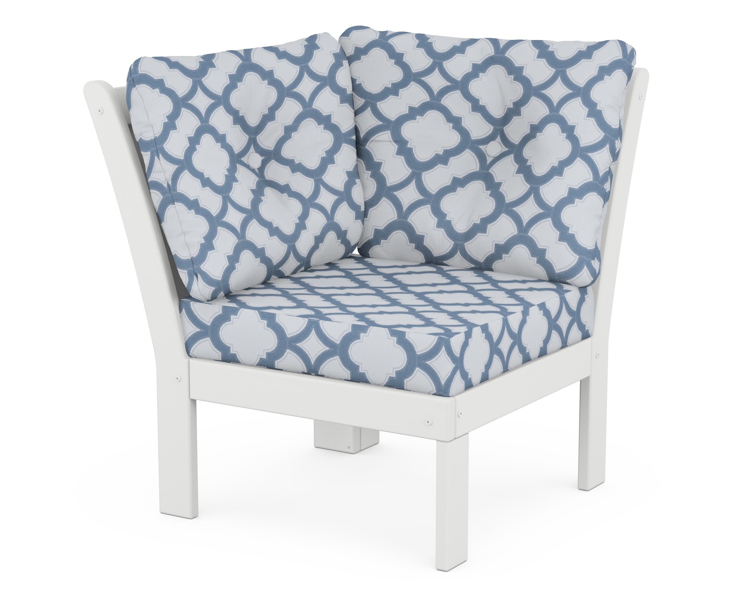 Vineyard Modular Corner Chair in White / Trellis Sky Blue