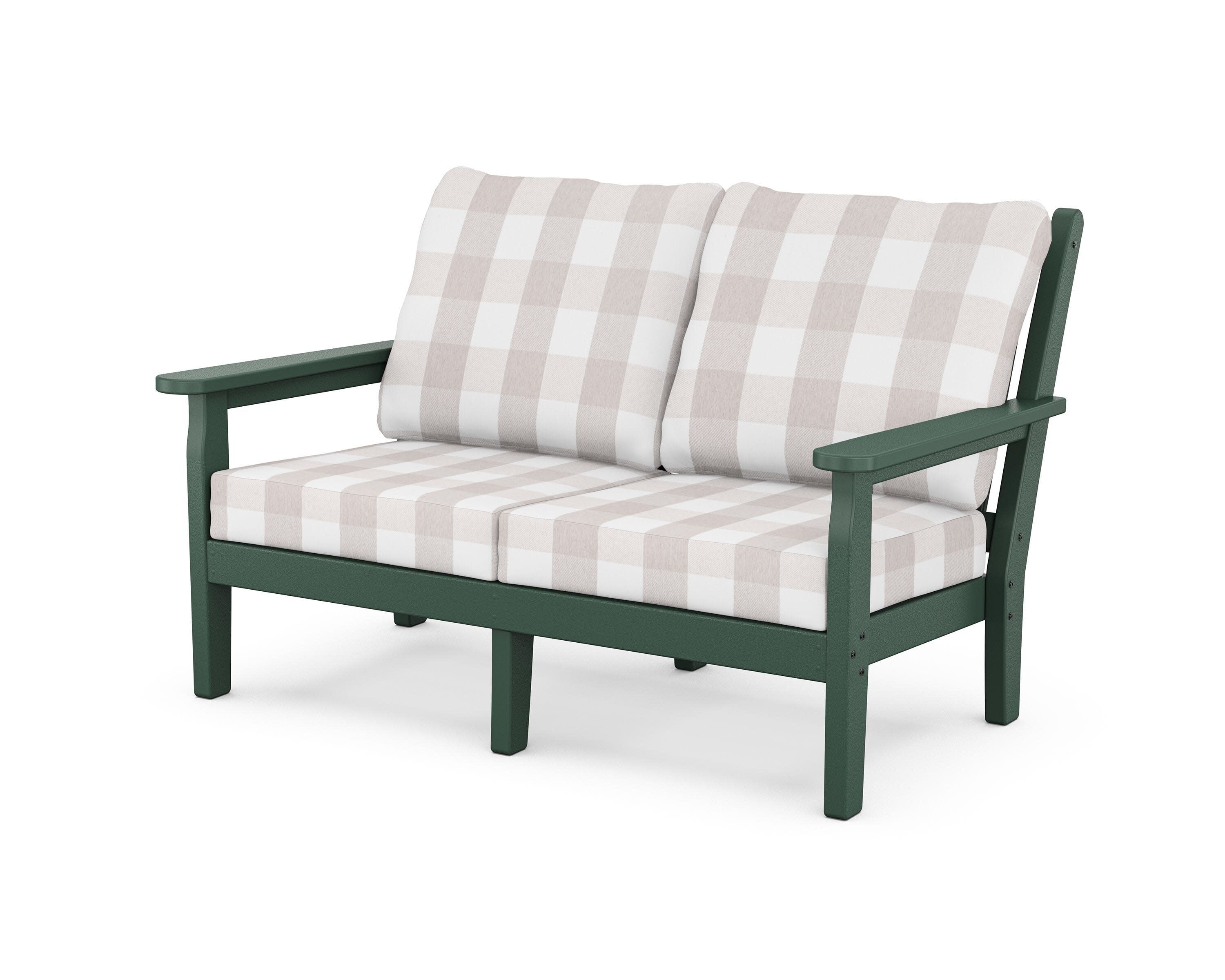 Chippendale Deep Seating Loveseat in Green / Buffalo Plaid Dune Burlap
