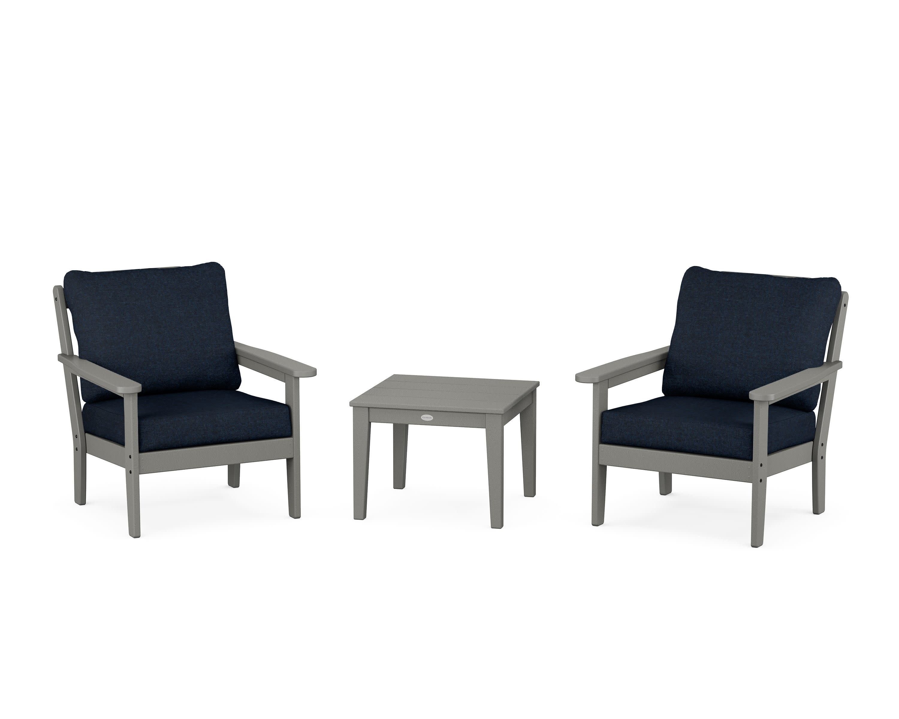Cottage 3-Piece Deep Seating Set in Slate Grey / Marine Indigo