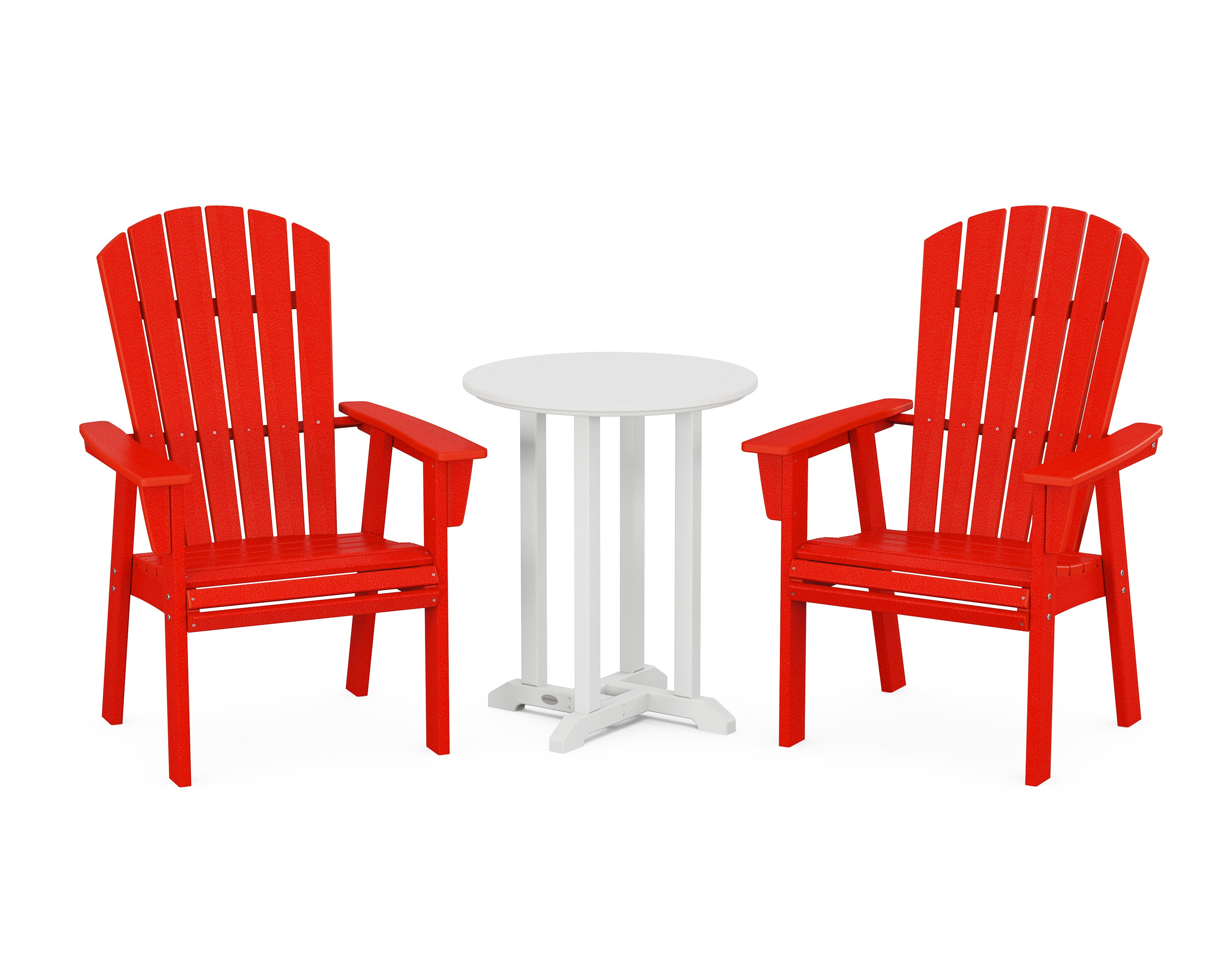 Nautical Adirondack 3-Piece Round Bistro Dining Set in Sunset Red / White