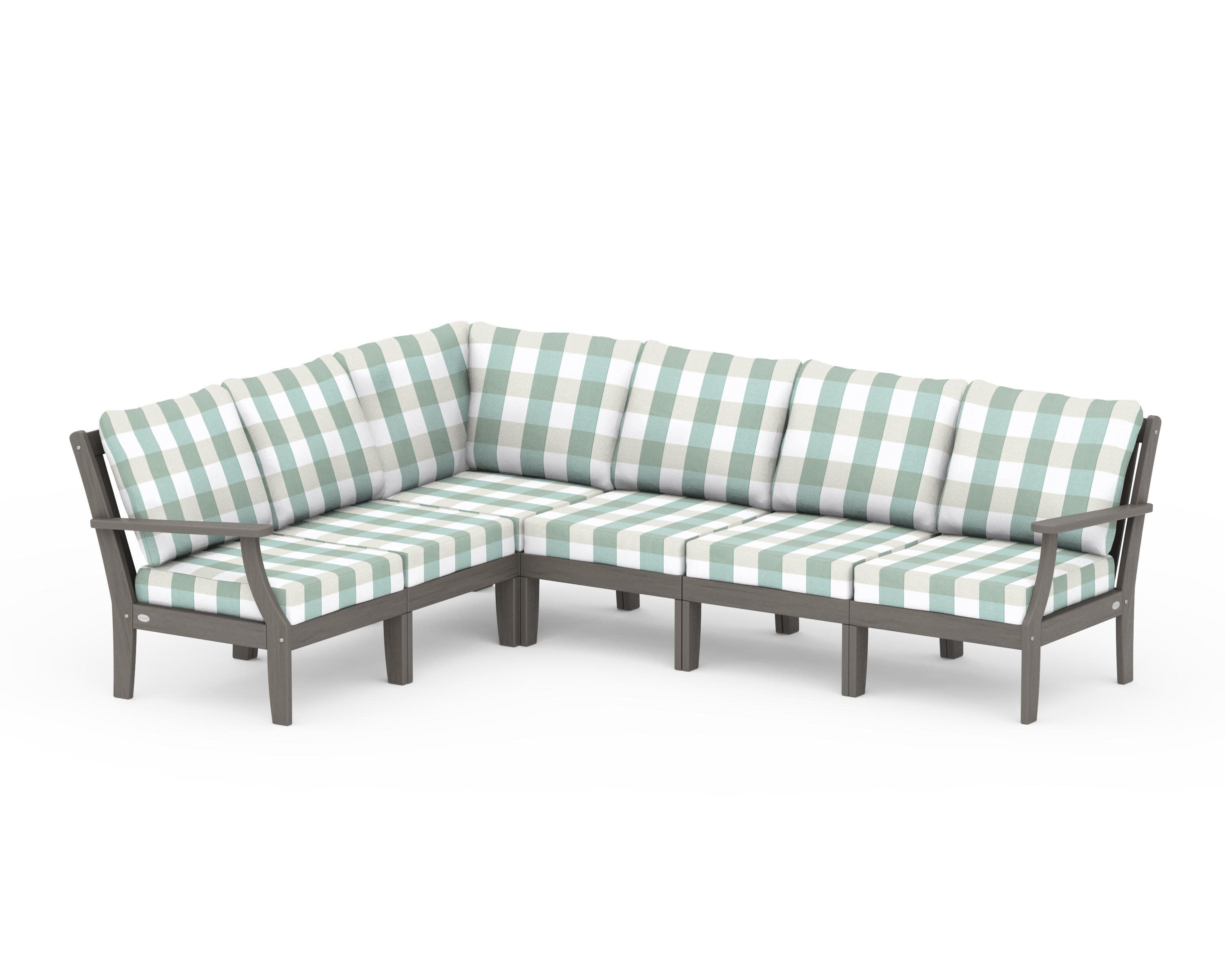 Braxton Modular 6-Piece Deep Seating Set in Driftwood / Buffalo Plaid Glacier Spa