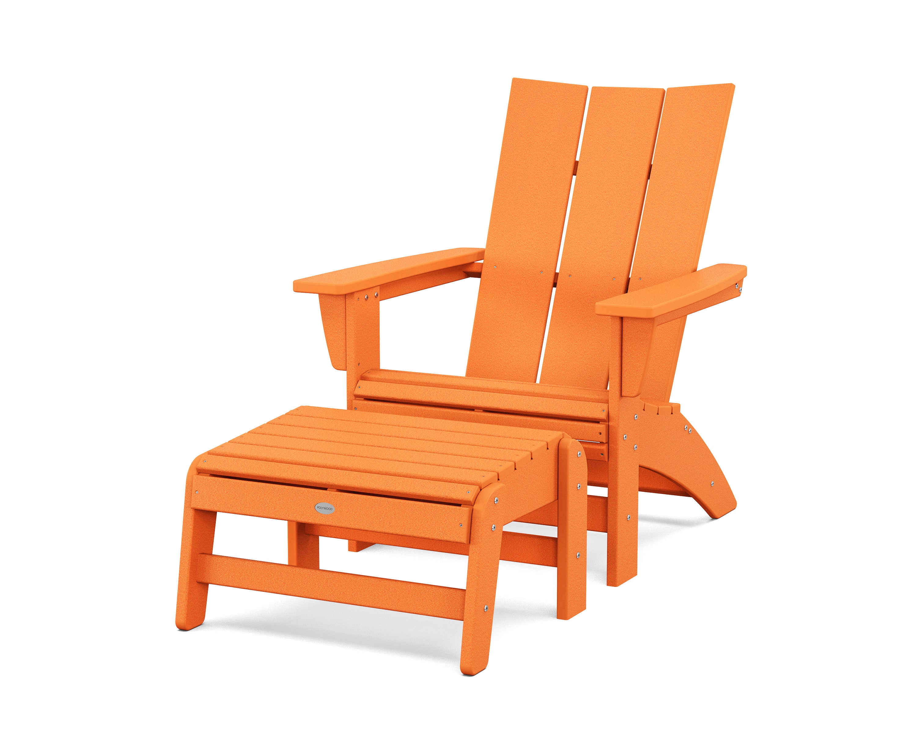 Modern Grand Adirondack Chair with Ottoman in Tangerine
