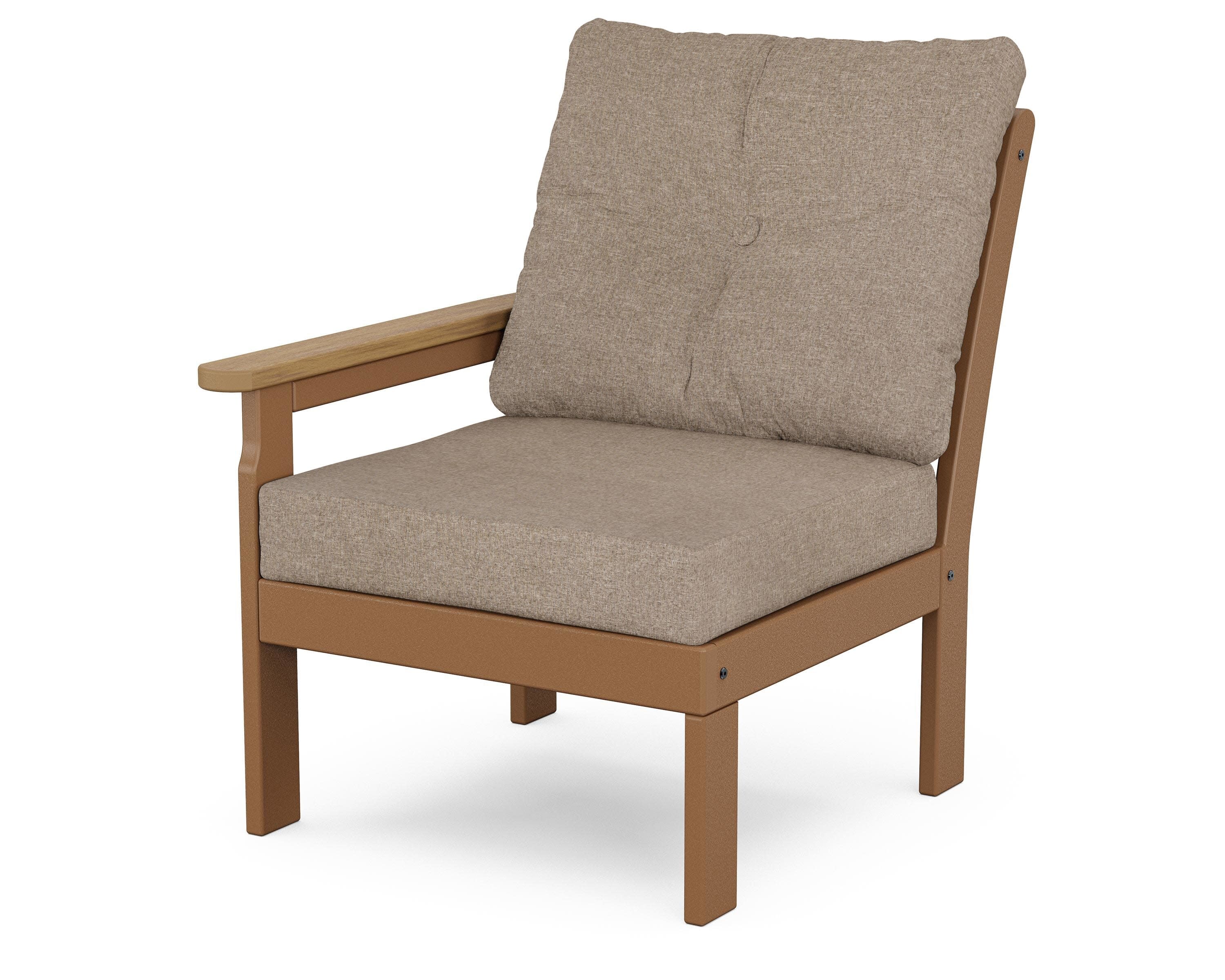 Vineyard Modular Left Arm Chair in Teak / Natural / Spiced Burlap