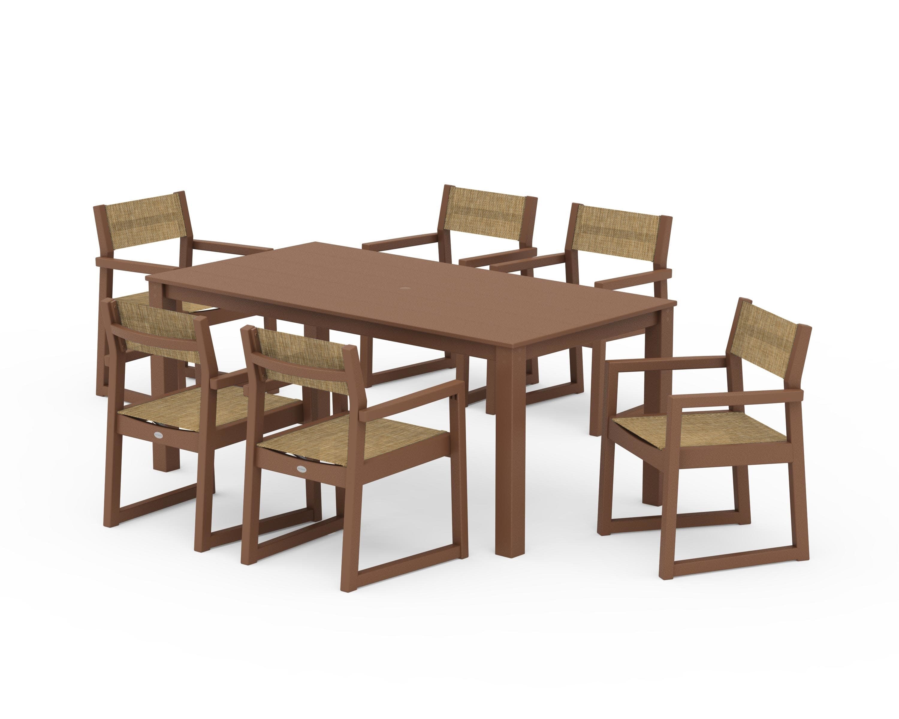 EDGE Sling Arm Chair 7-Piece Parsons Dining Set in Teak / Burlap Sling