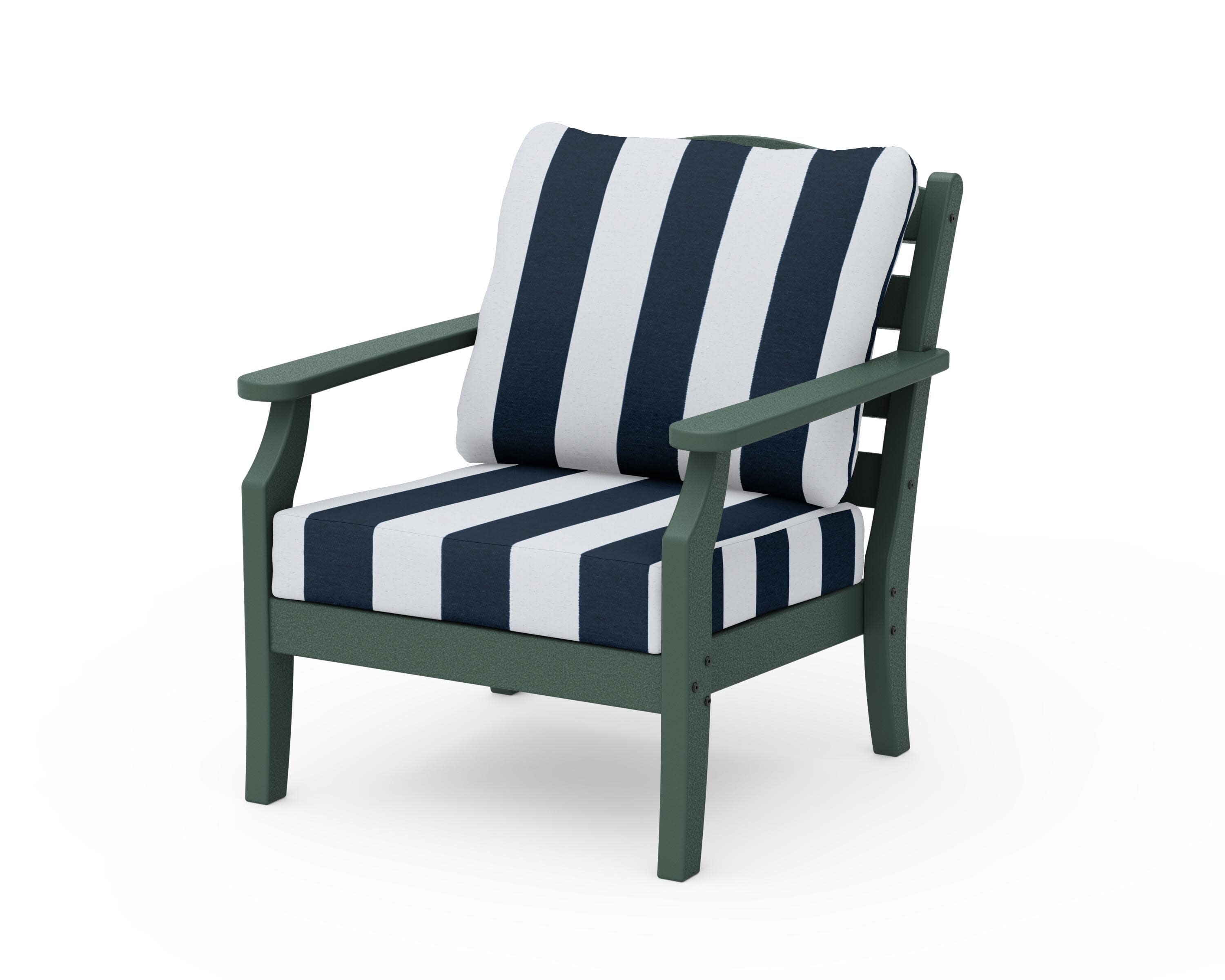 Savannah Deep Seating Chair in Green / Cabana Stripe Marine Indigo