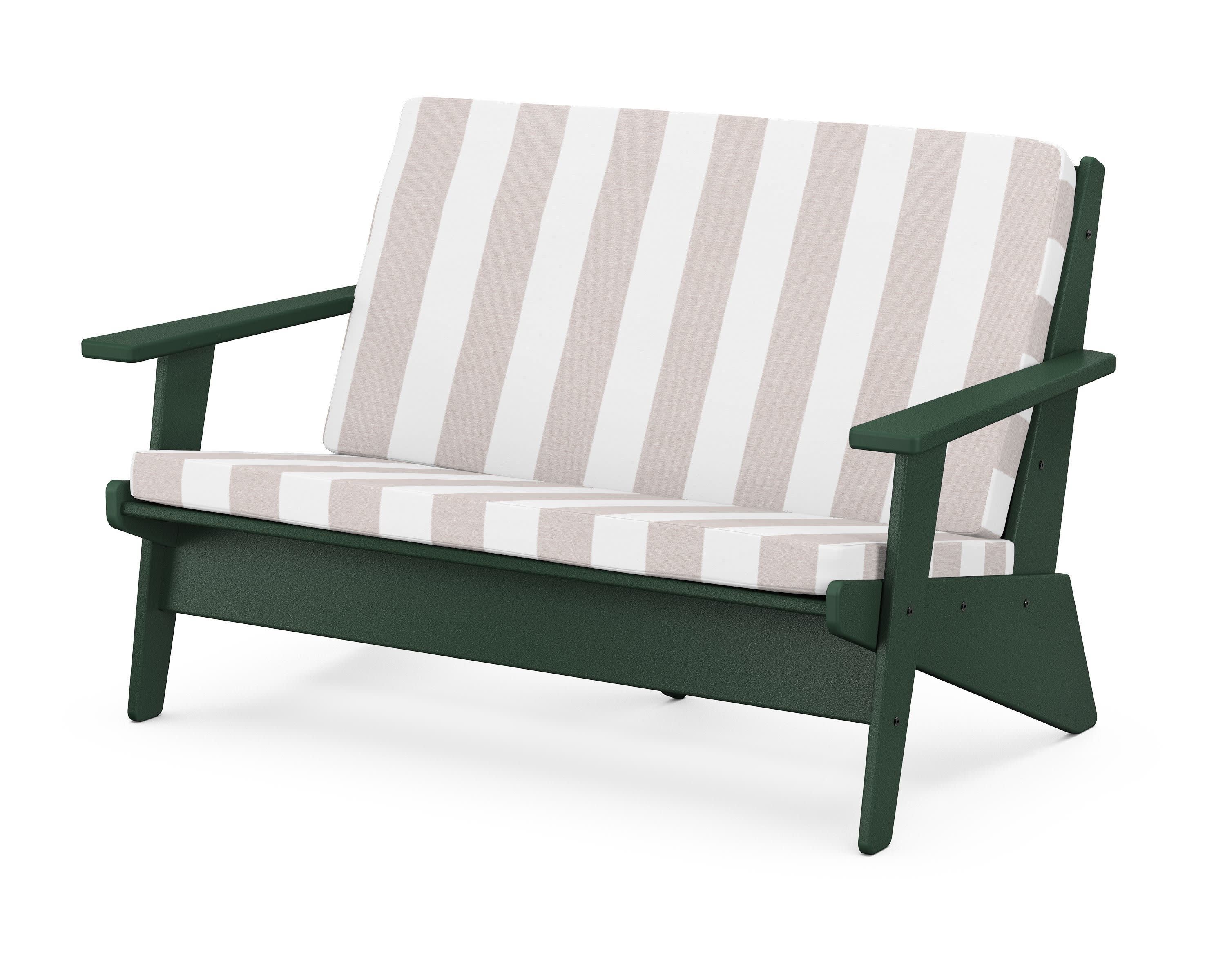 Riviera Modern Lounge Loveseat in Green / Cabana Stripe Dune Burlap