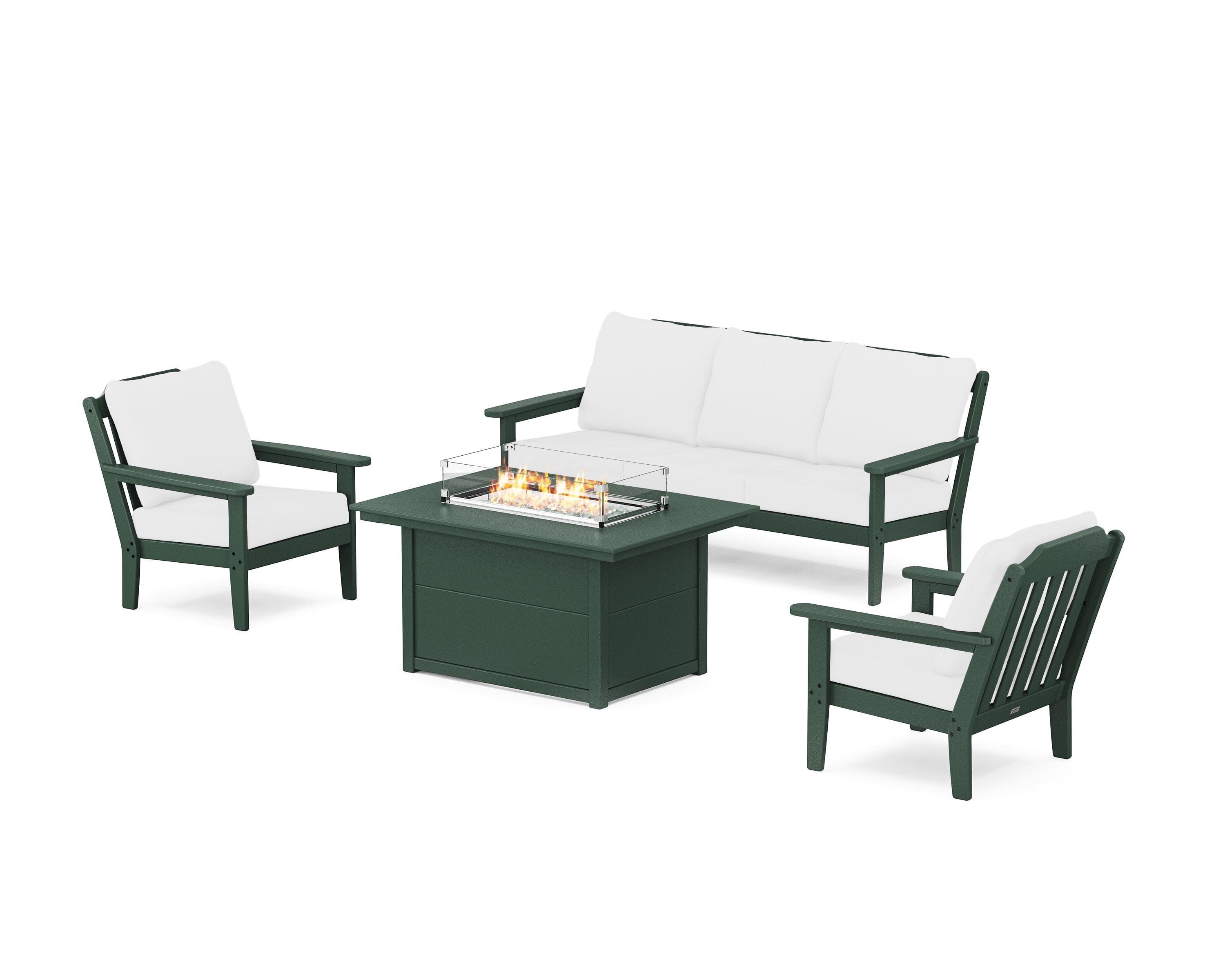 Cottage Deep Seating Fire Pit Table Set in Green / Natural