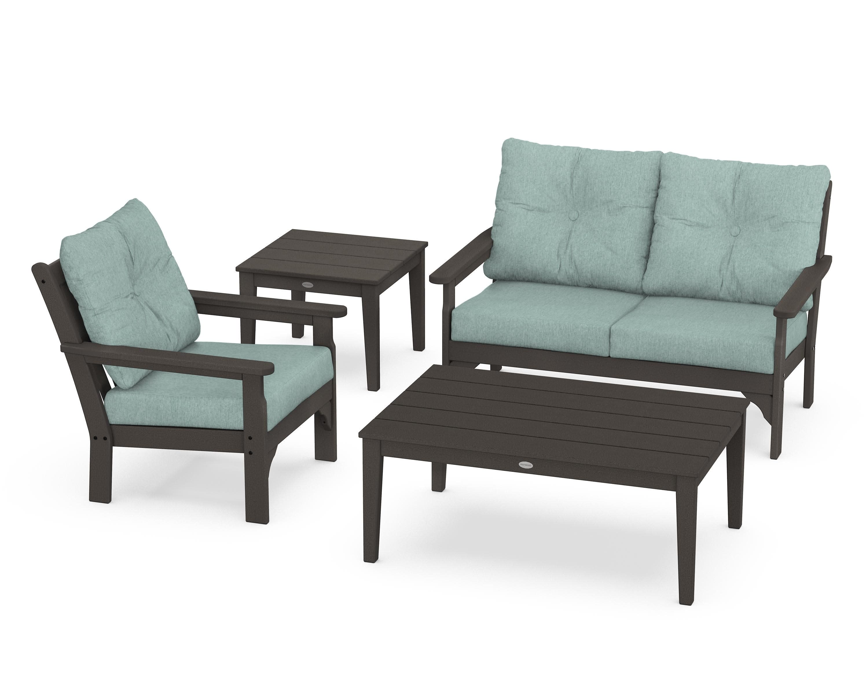 Vineyard 4-Piece Deep Seating Set in Vintage Coffee / Glacier Spa