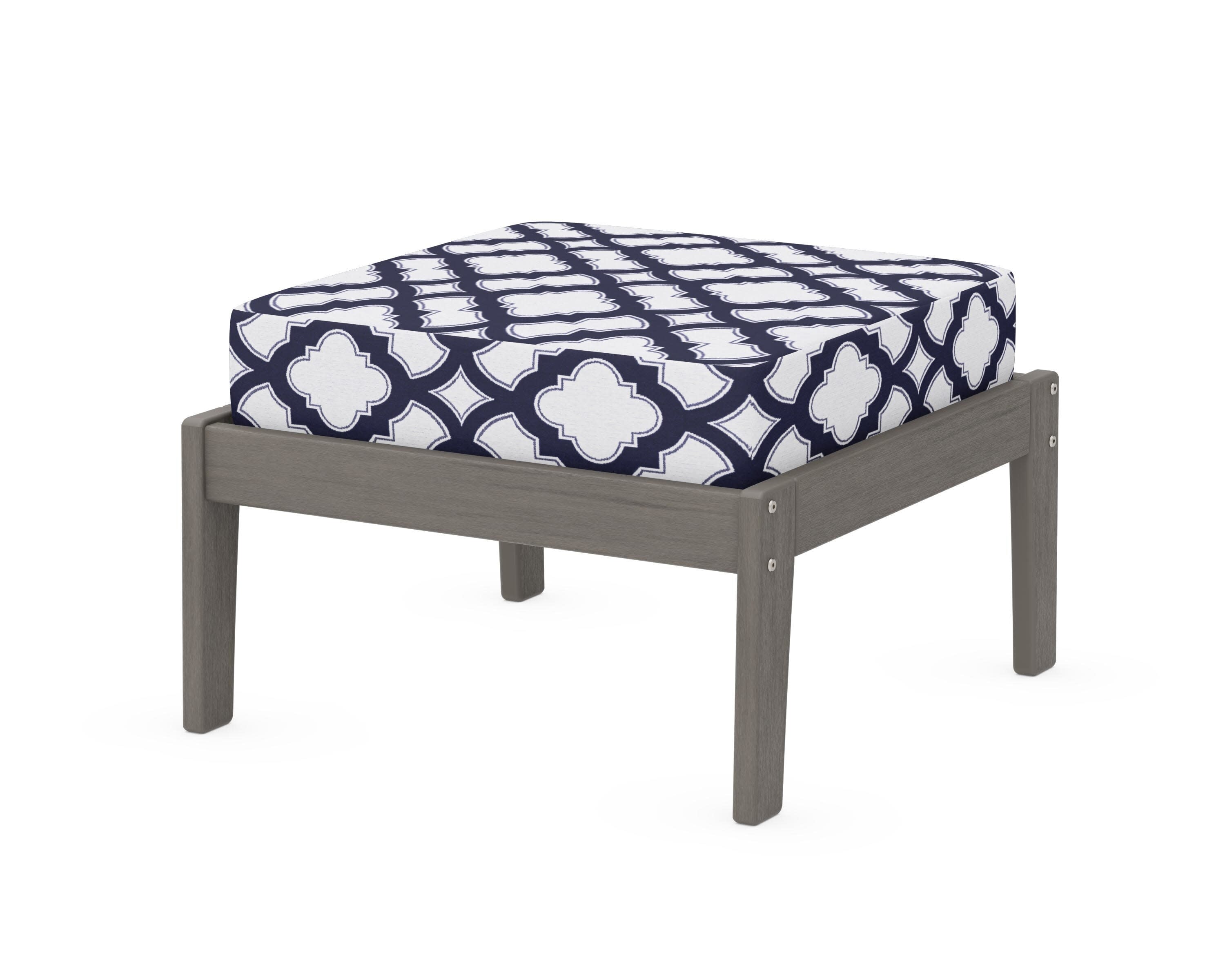 Deep Seating Ottoman in Driftwood / Trellis Navy