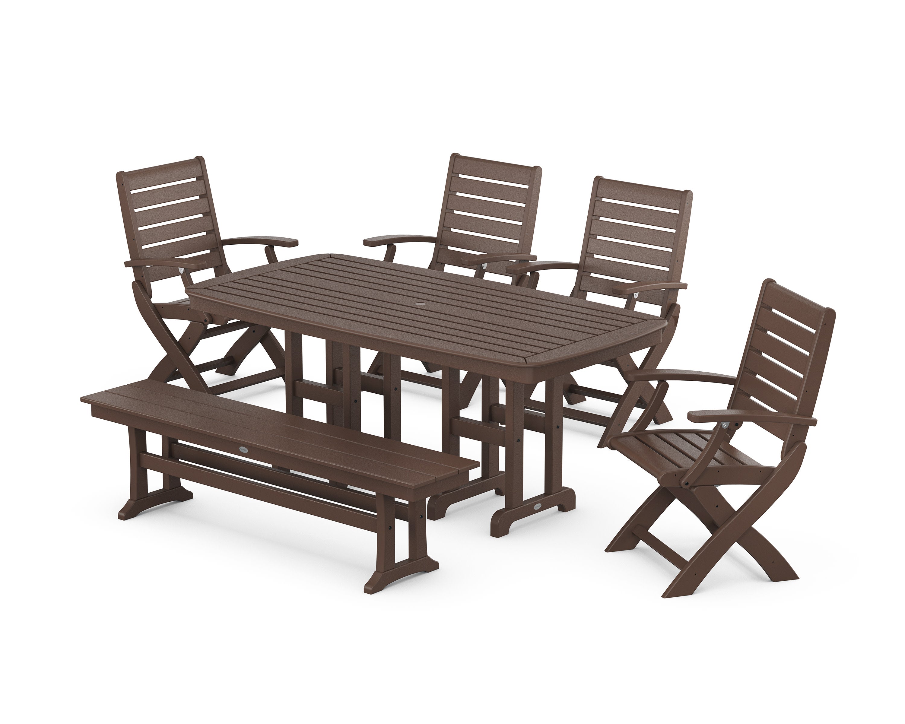 Signature Folding Chair 6-Piece Dining Set with Bench in Mahogany