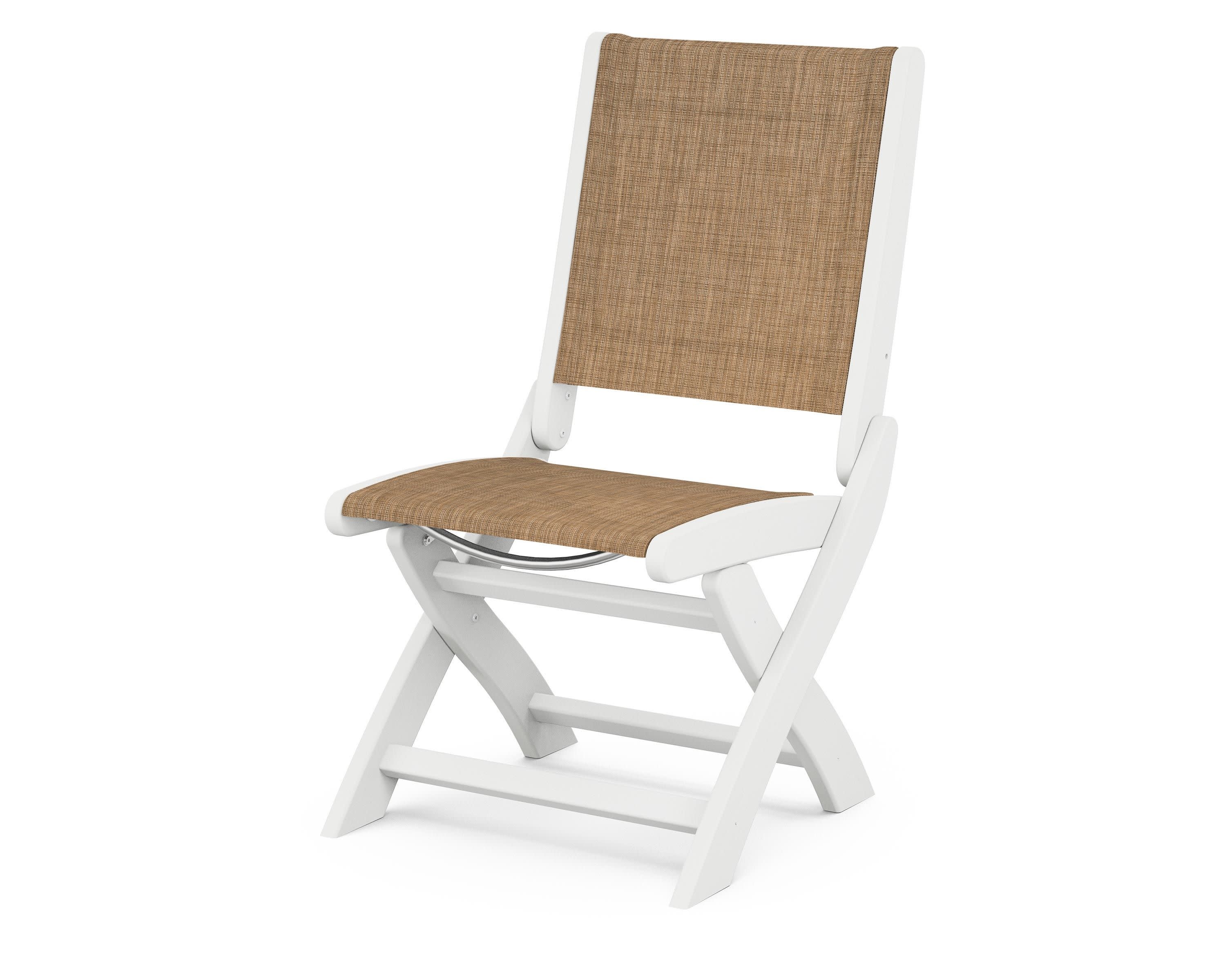 Coastal Folding Side Chair in White / Burlap Sling