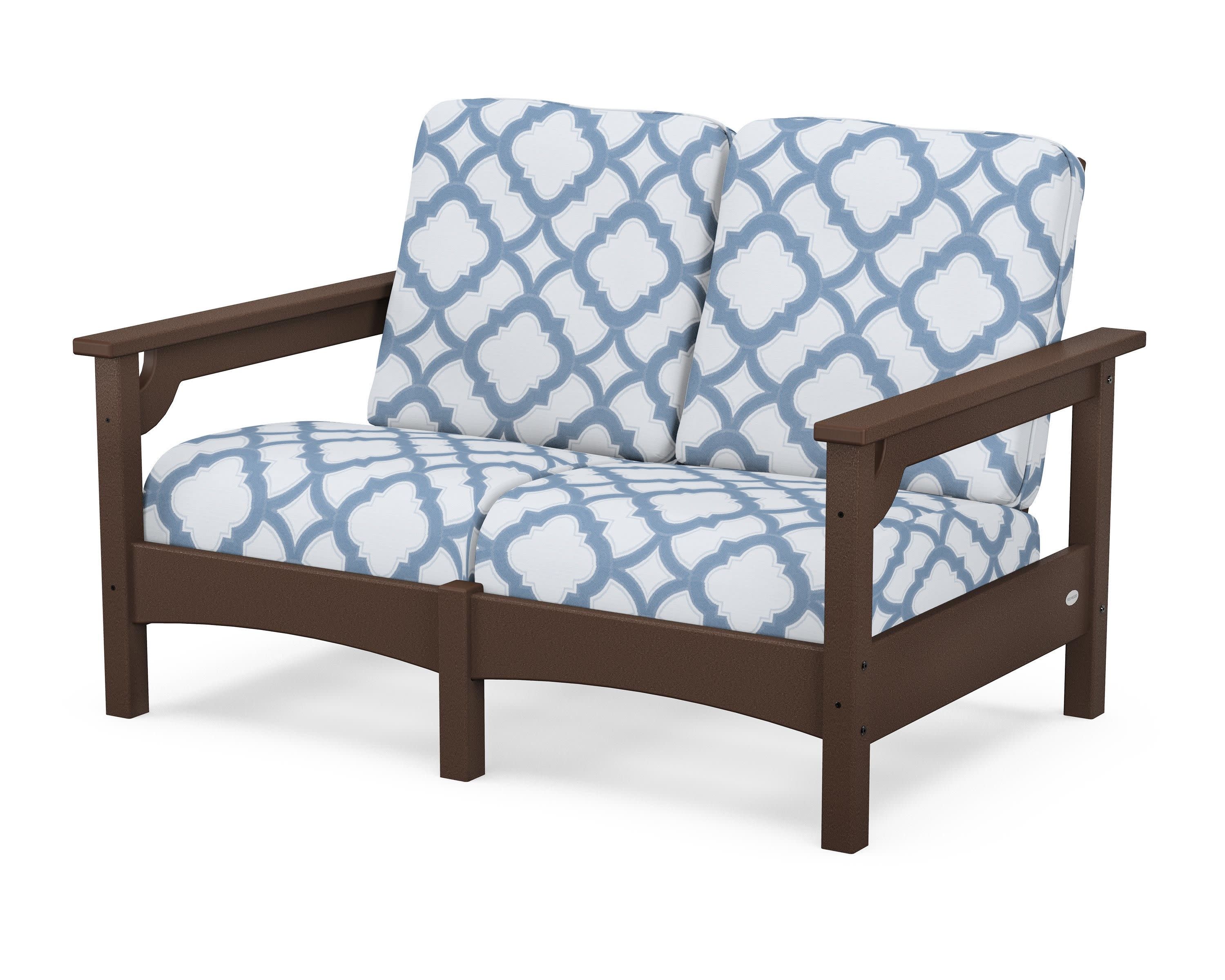 Club Loveseat in Mahogany / Trellis Sky Blue