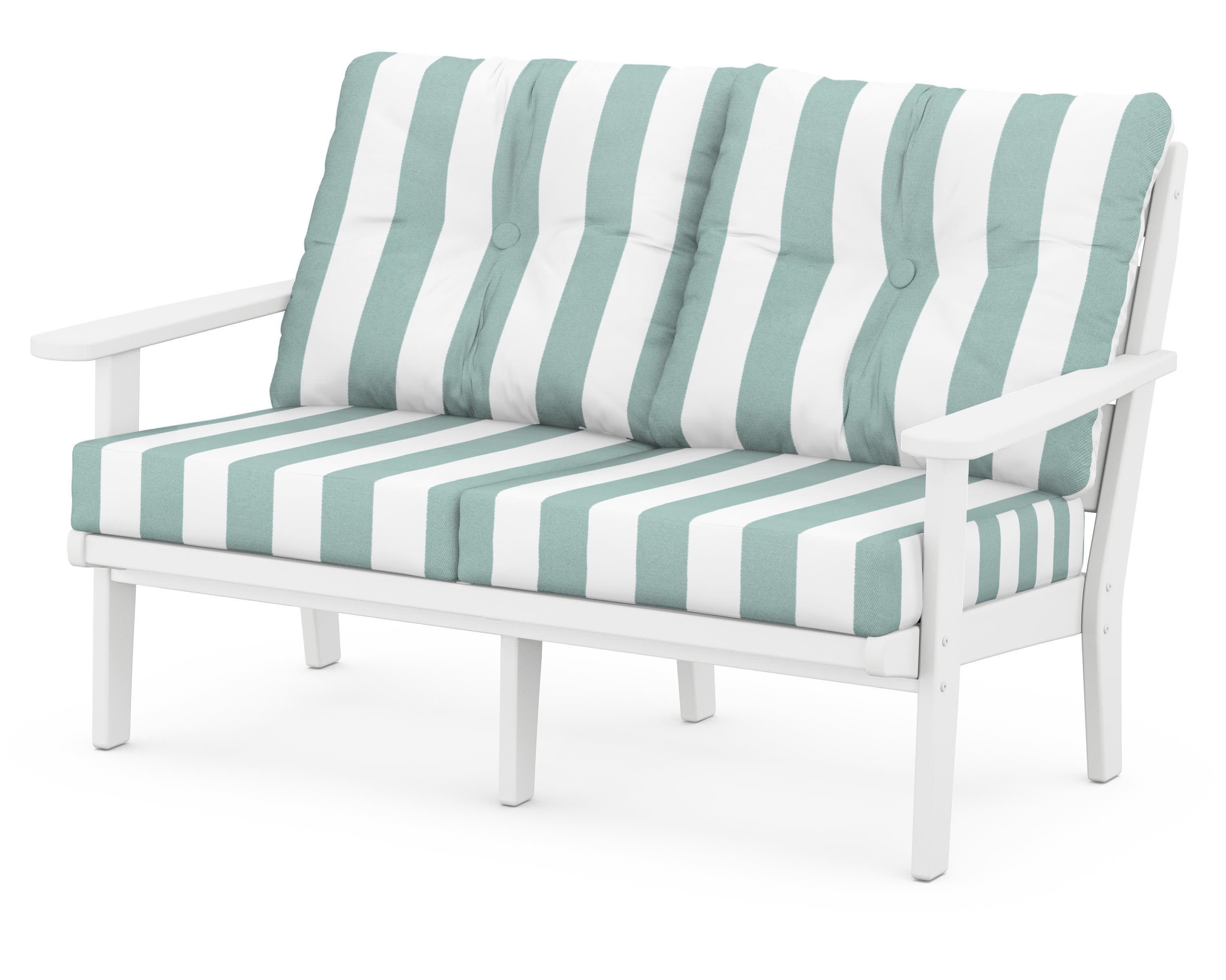 Lakeside Deep Seating Loveseat in White / Cabana Stripe Glacier Spa