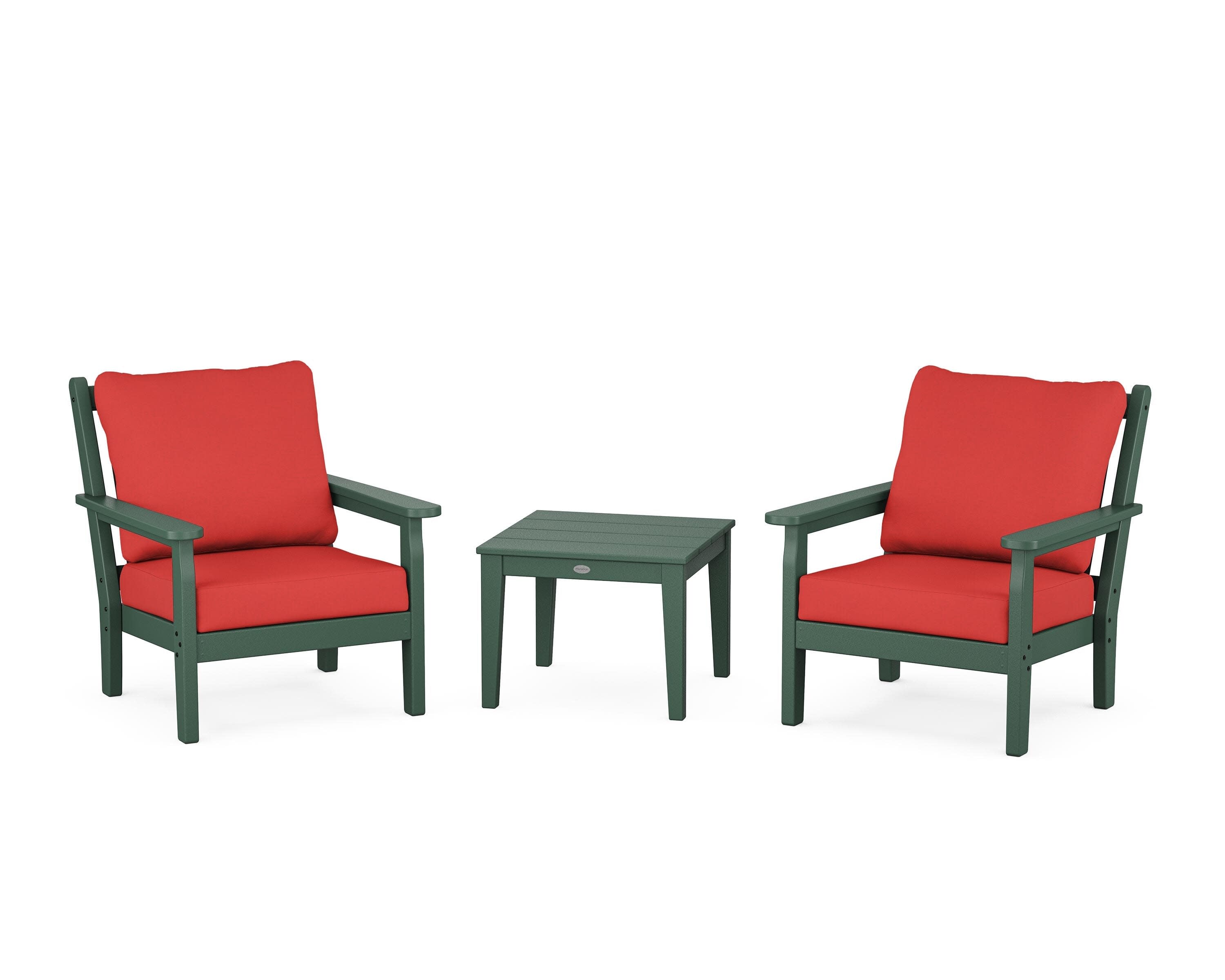 Chippendale 3-Piece Deep Seating Set in Green / Crimson Linen