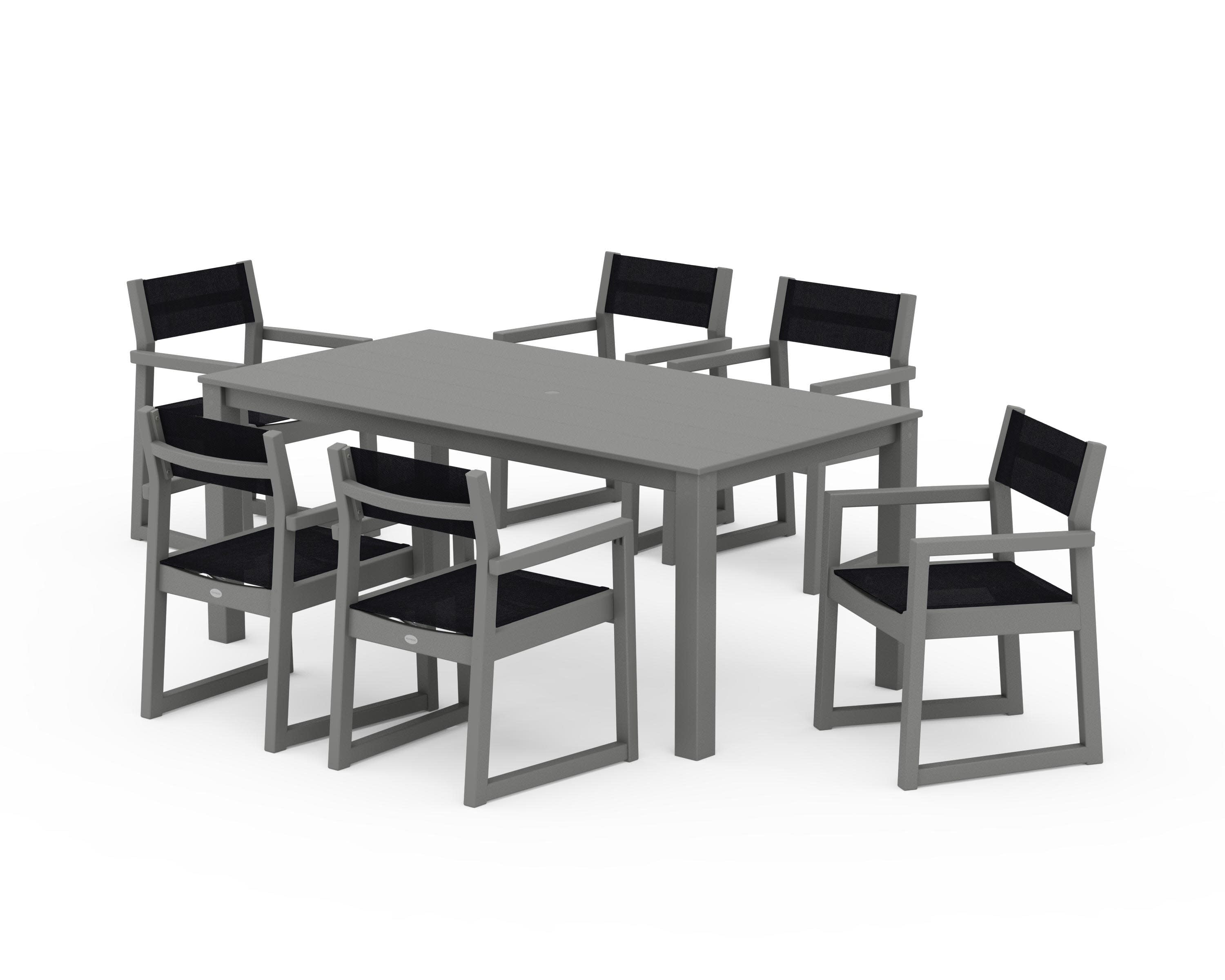 EDGE Sling Arm Chair 7-Piece Parsons Dining Set in Slate Grey / Black Sling