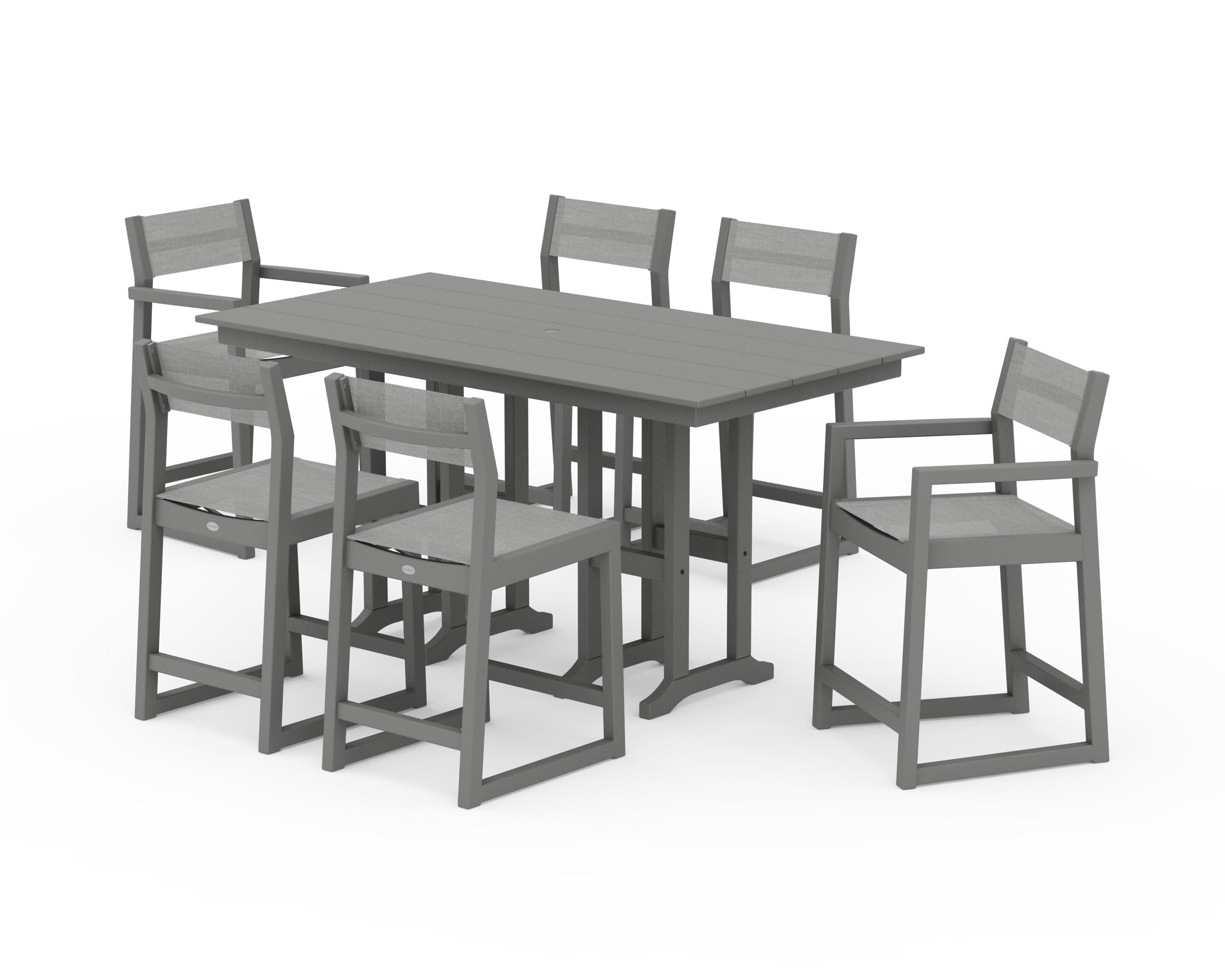 EDGE Sling 7-Piece Farmhouse Counter Set in Slate Grey / Metallic Sling