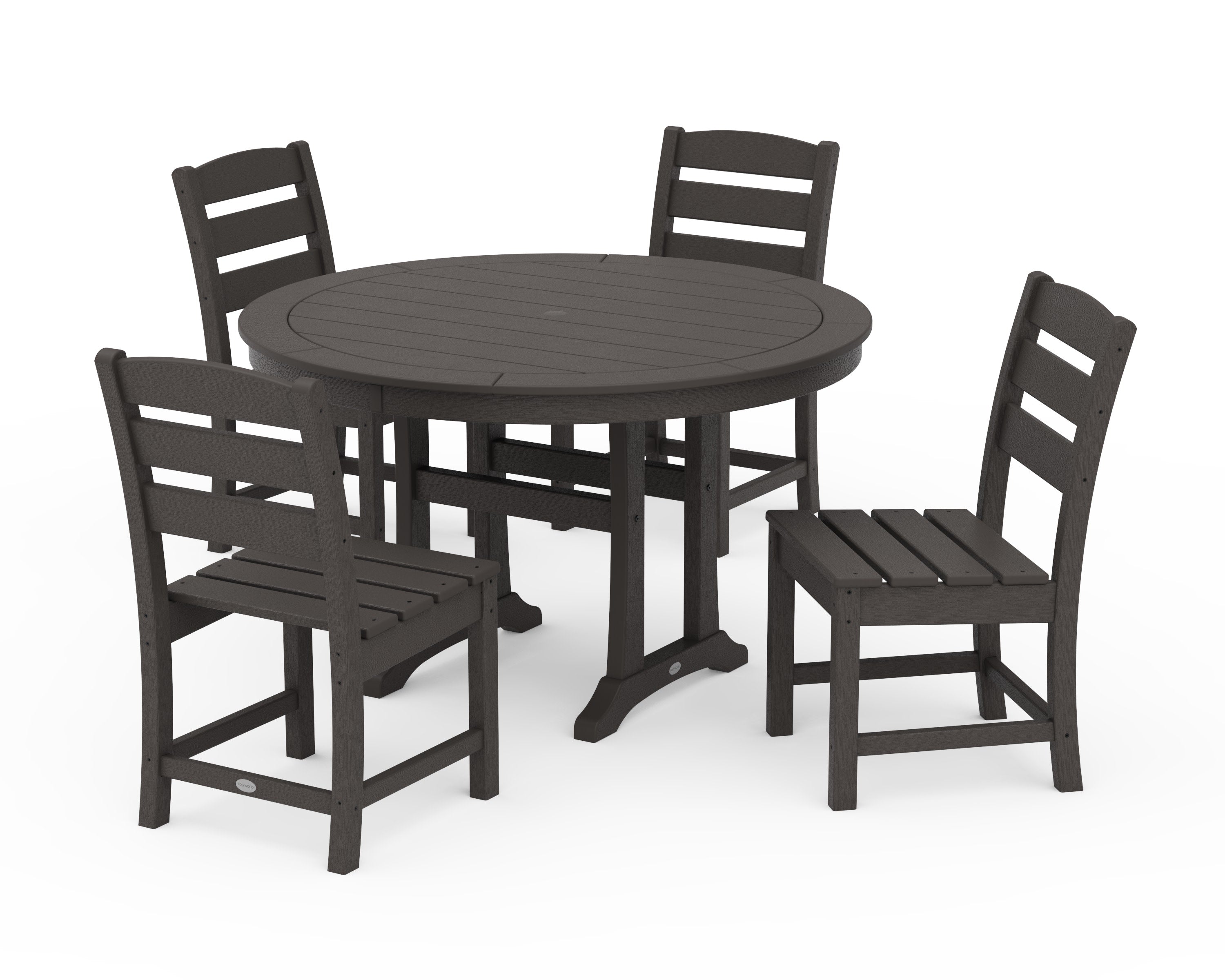 Lakeside Side Chair 5-Piece Round Dining Set With Trestle Legs in Vintage Coffee