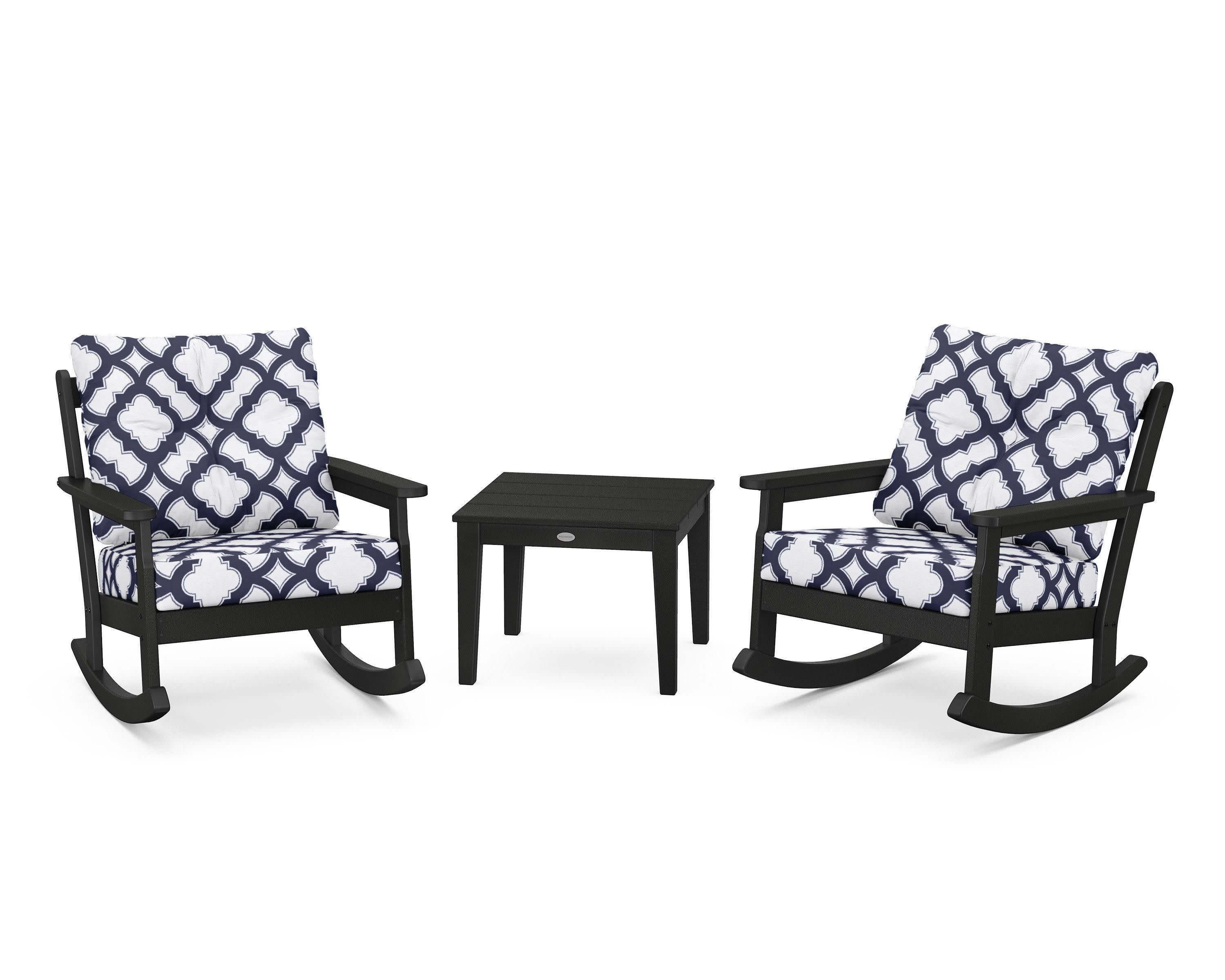 Vineyard 3-Piece Deep Seating Rocker Set in Black / Trellis Navy