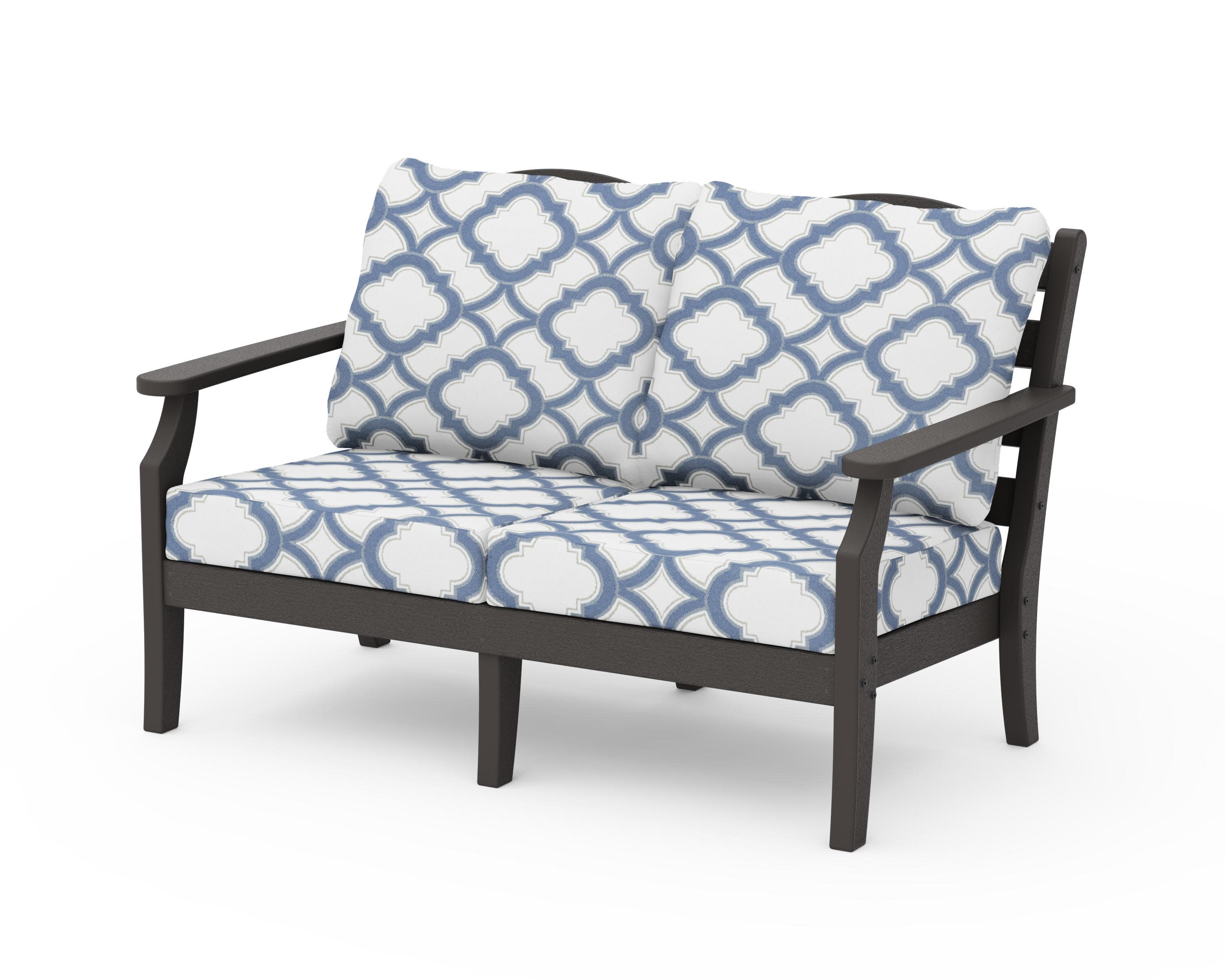 Savannah Deep Seating Loveseat in Vintage Coffee / Trellis Sky Blue