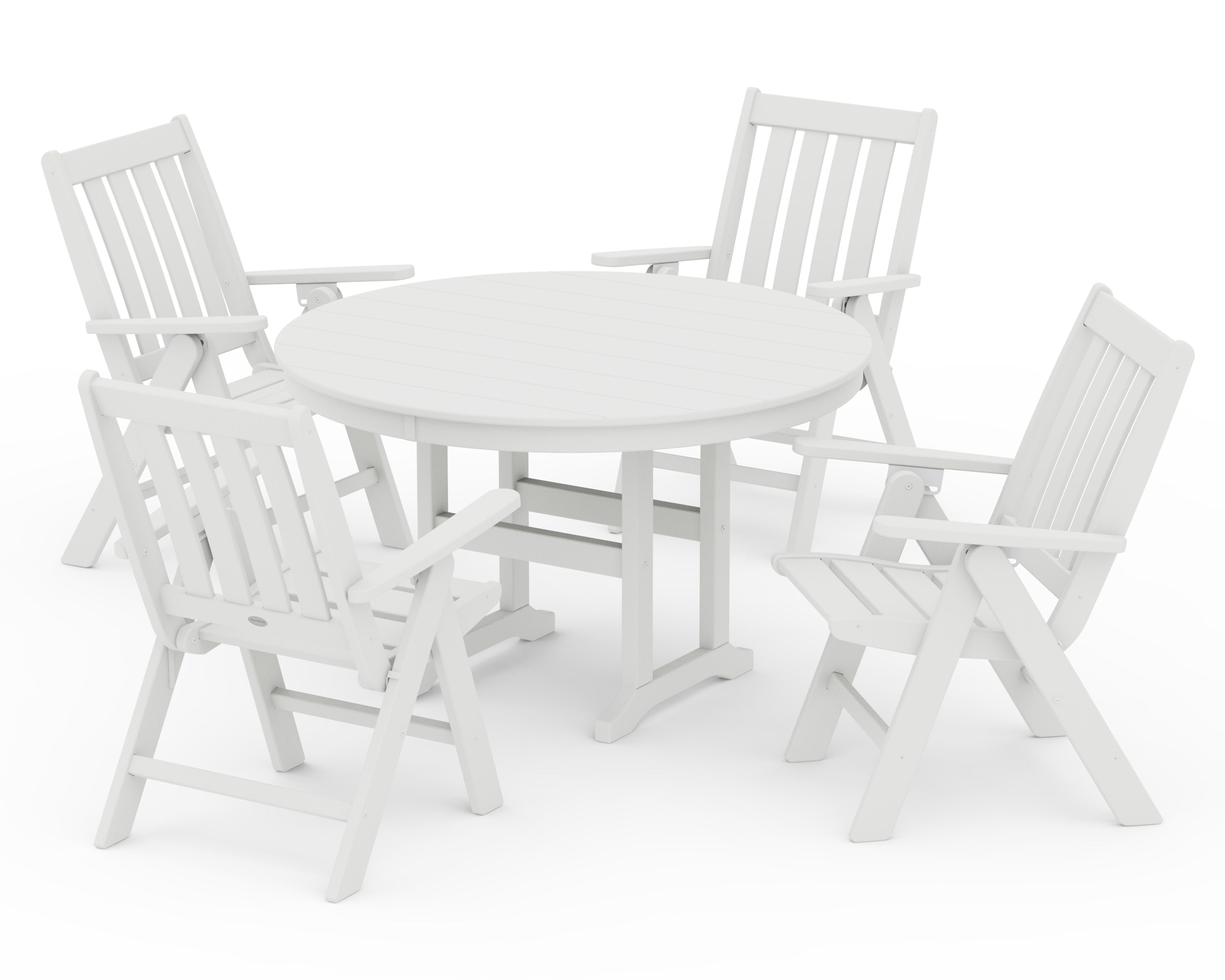 Vineyard Folding Chair 5-Piece Round Farmhouse Dining Set in Vintage White
