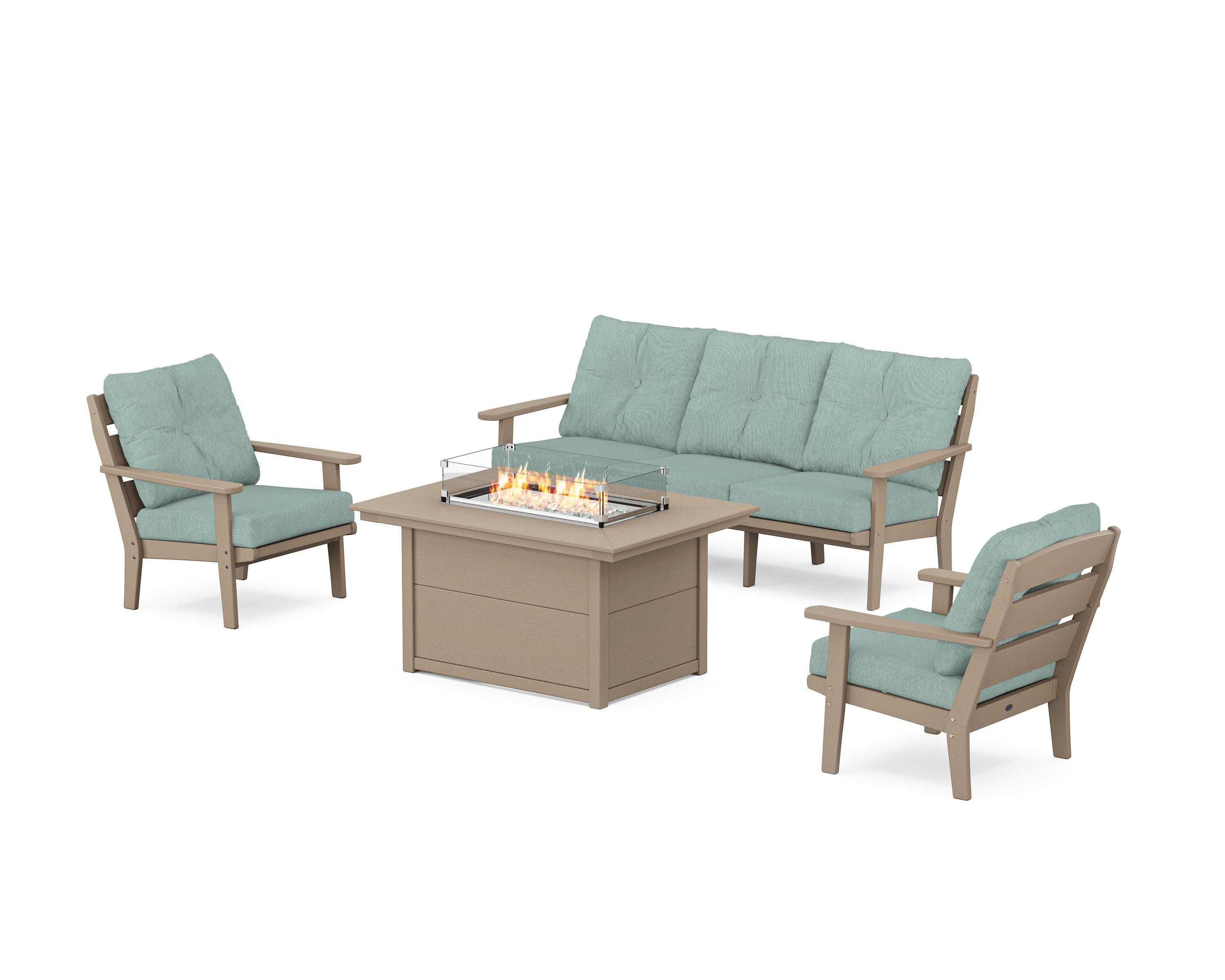 Lakeside Deep Seating Fire Pit Table Set in Vintage Sahara / Glacier Spa