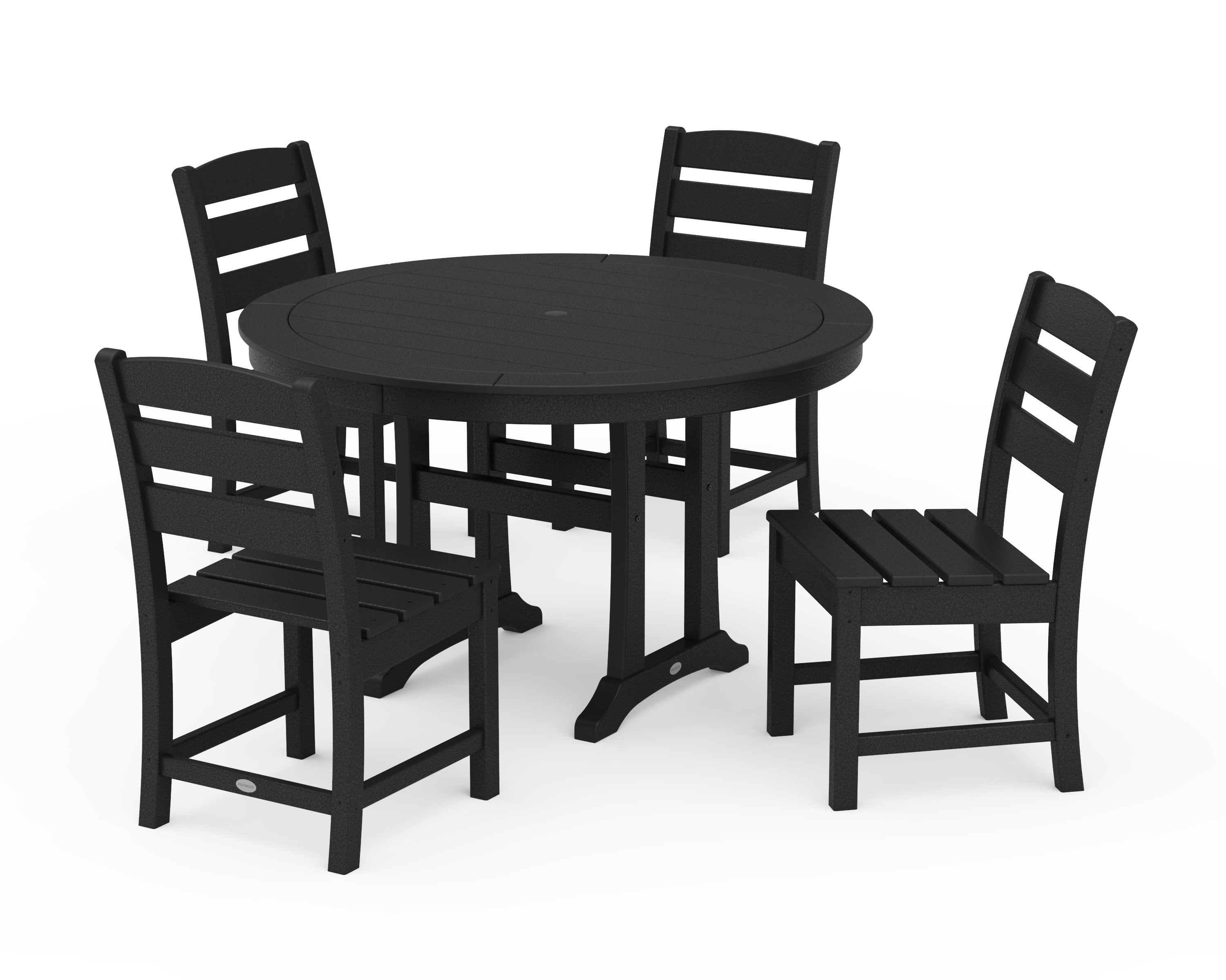 Lakeside Side Chair 5-Piece Round Dining Set With Trestle Legs in Black