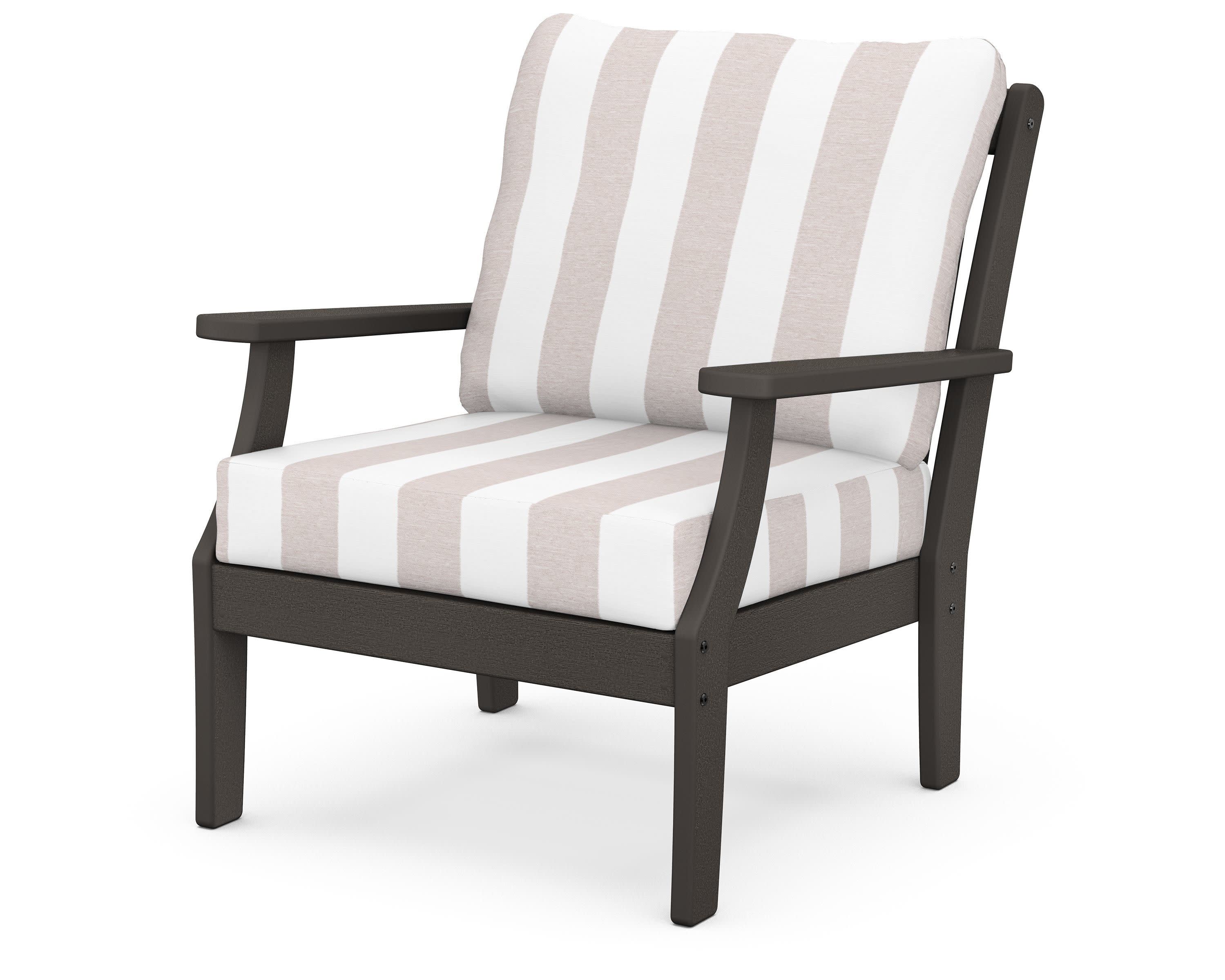 Braxton Deep Seating Chair in Vintage Coffee / Cabana Stripe Dune Burlap