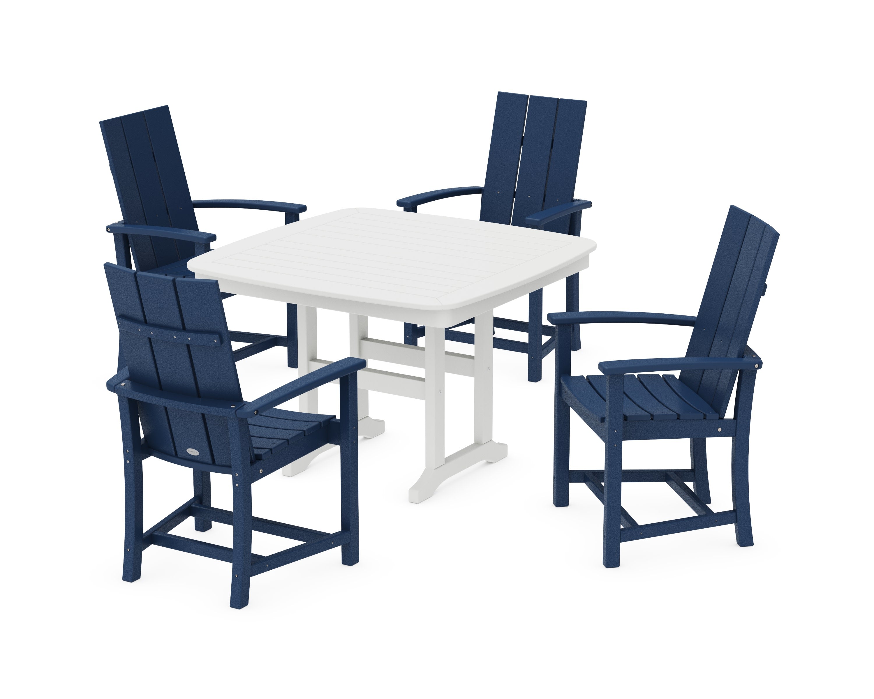 Modern Adirondack 5-Piece Dining Set with Trestle Legs in Navy / White