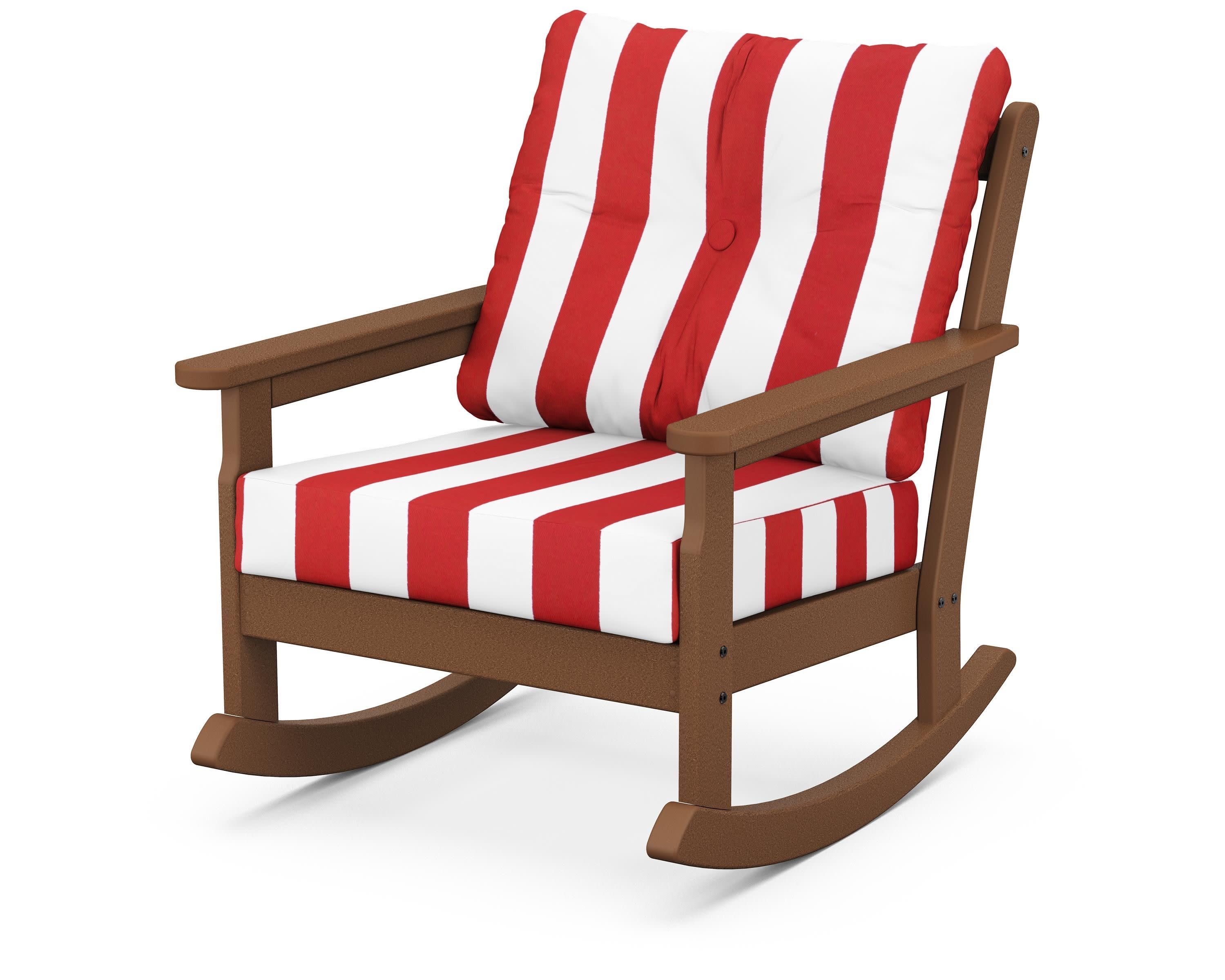 Vineyard Deep Seating Rocking Chair in Teak / Cabana Stripe Crimson