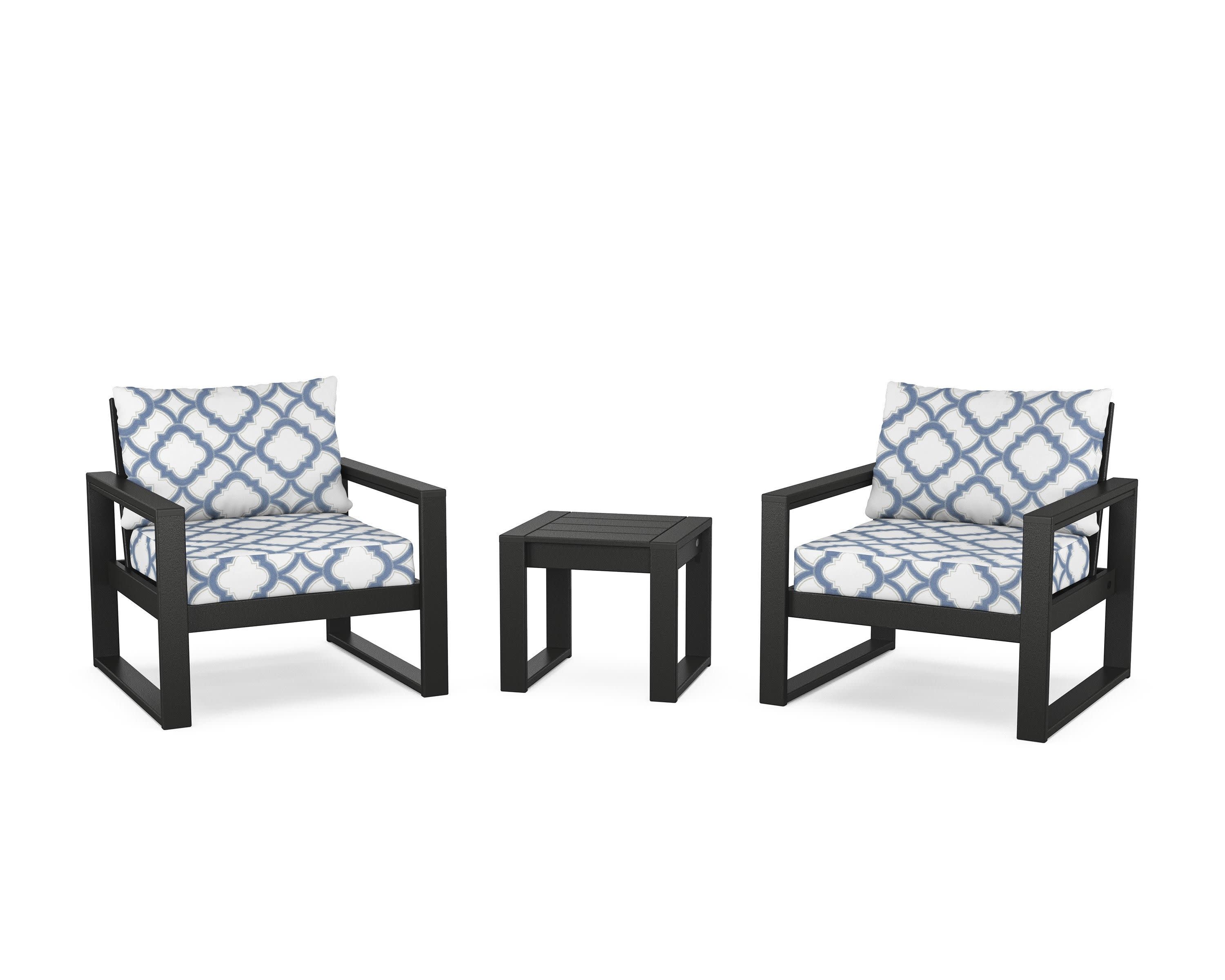 EDGE Sectional 3-Piece Deep Seating Set in Black / Trellis Sky Blue