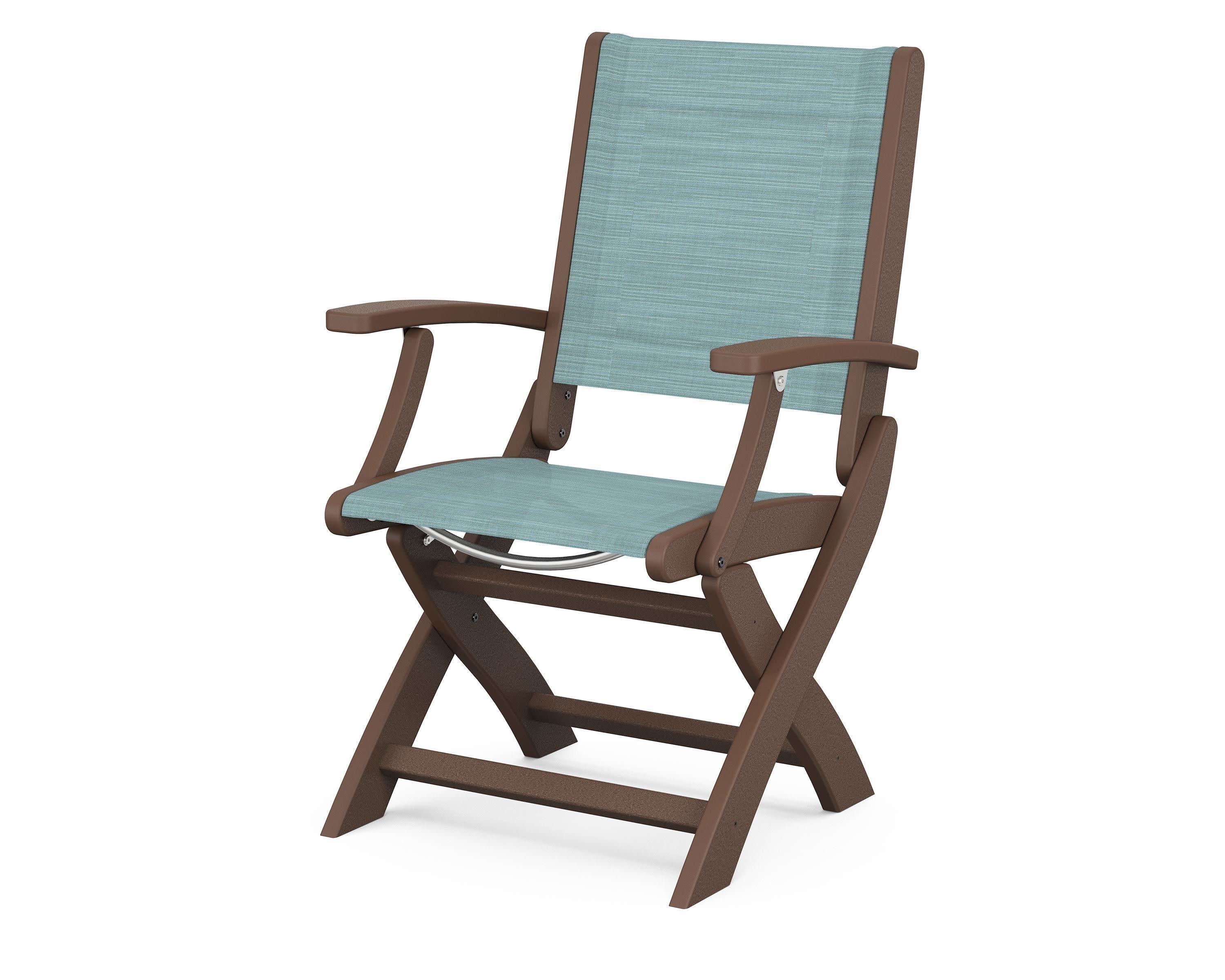 Coastal Folding Chair in Mahogany / Dupioni Aquamarine Sling