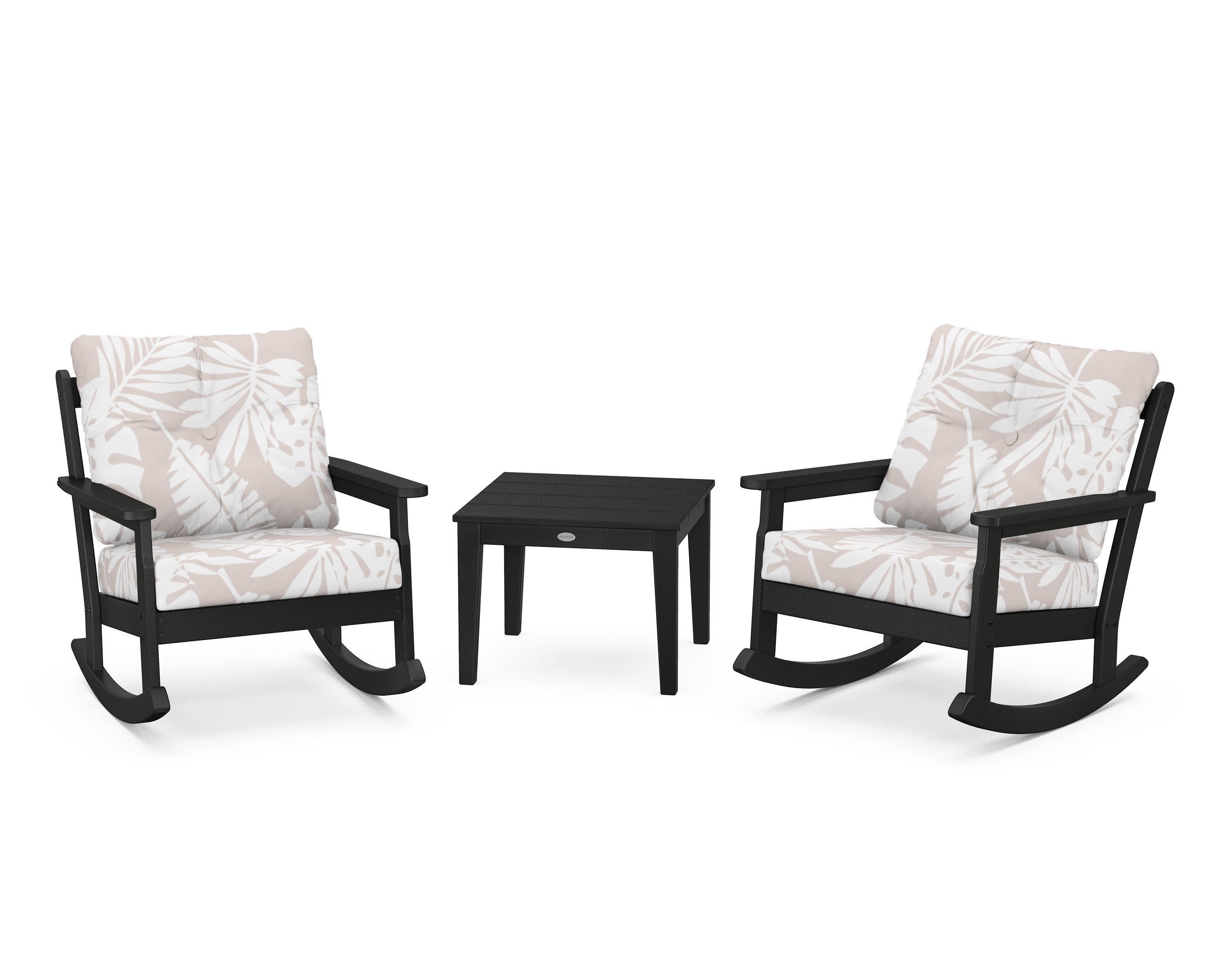 Vineyard 3-Piece Deep Seating Rocker Set in Black / Leaf Dune Burlap