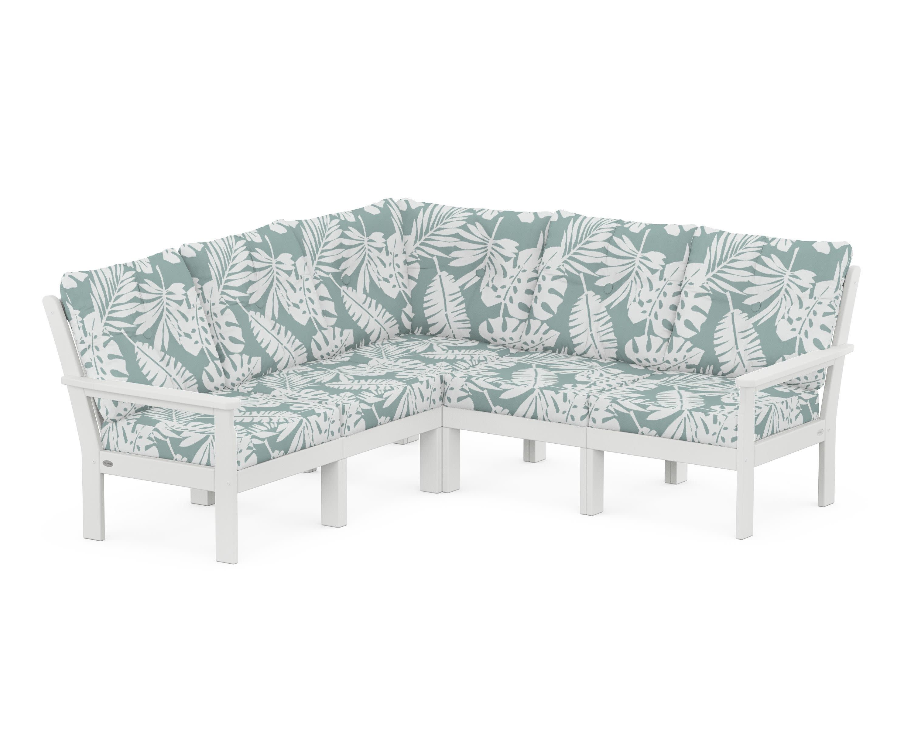 Vineyard 5-Piece Sectional in White / Leaf Glacier Spa