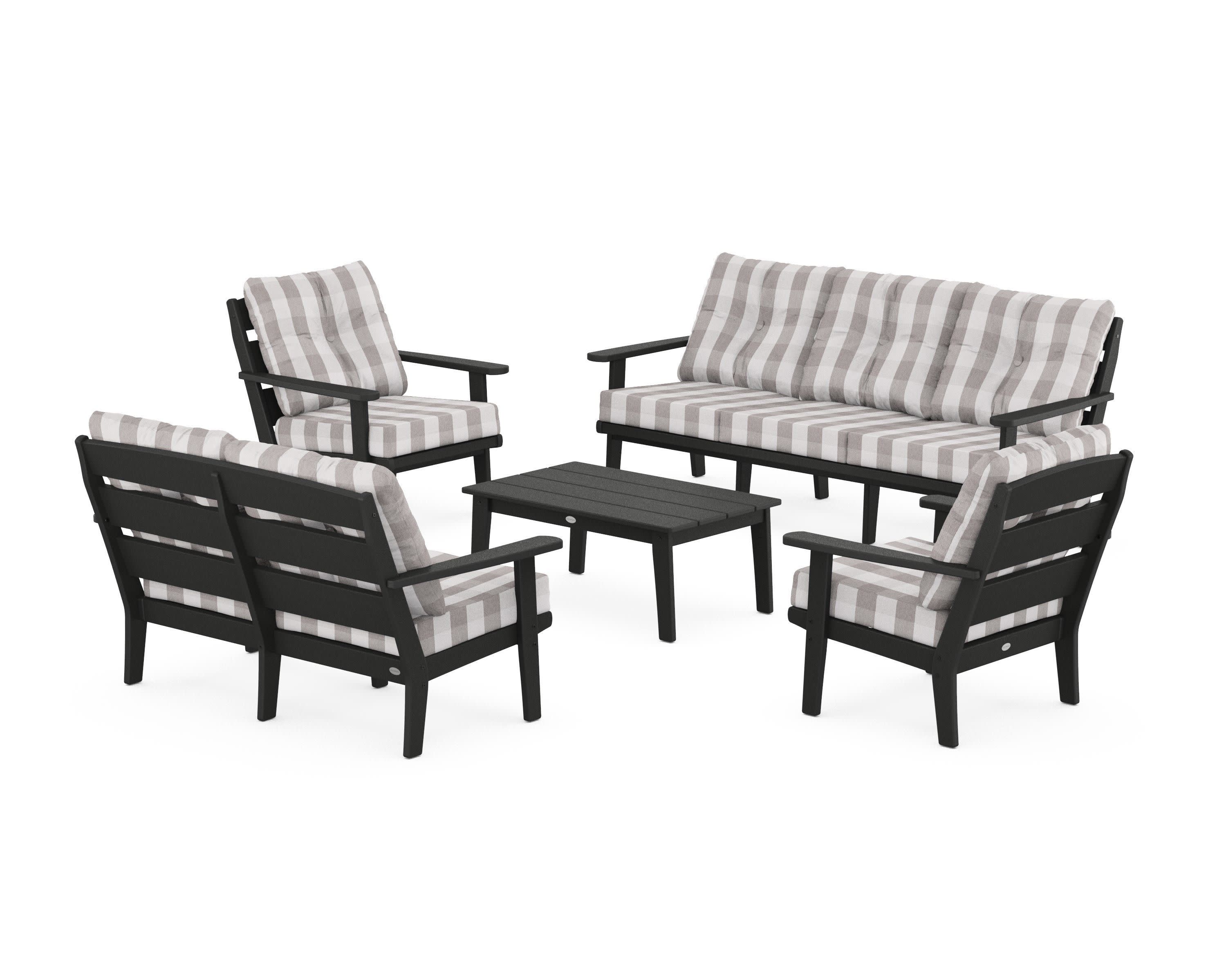 Lakeside 5-Piece Lounge Sofa Set in Black / Buffalo Plaid Grey Mist