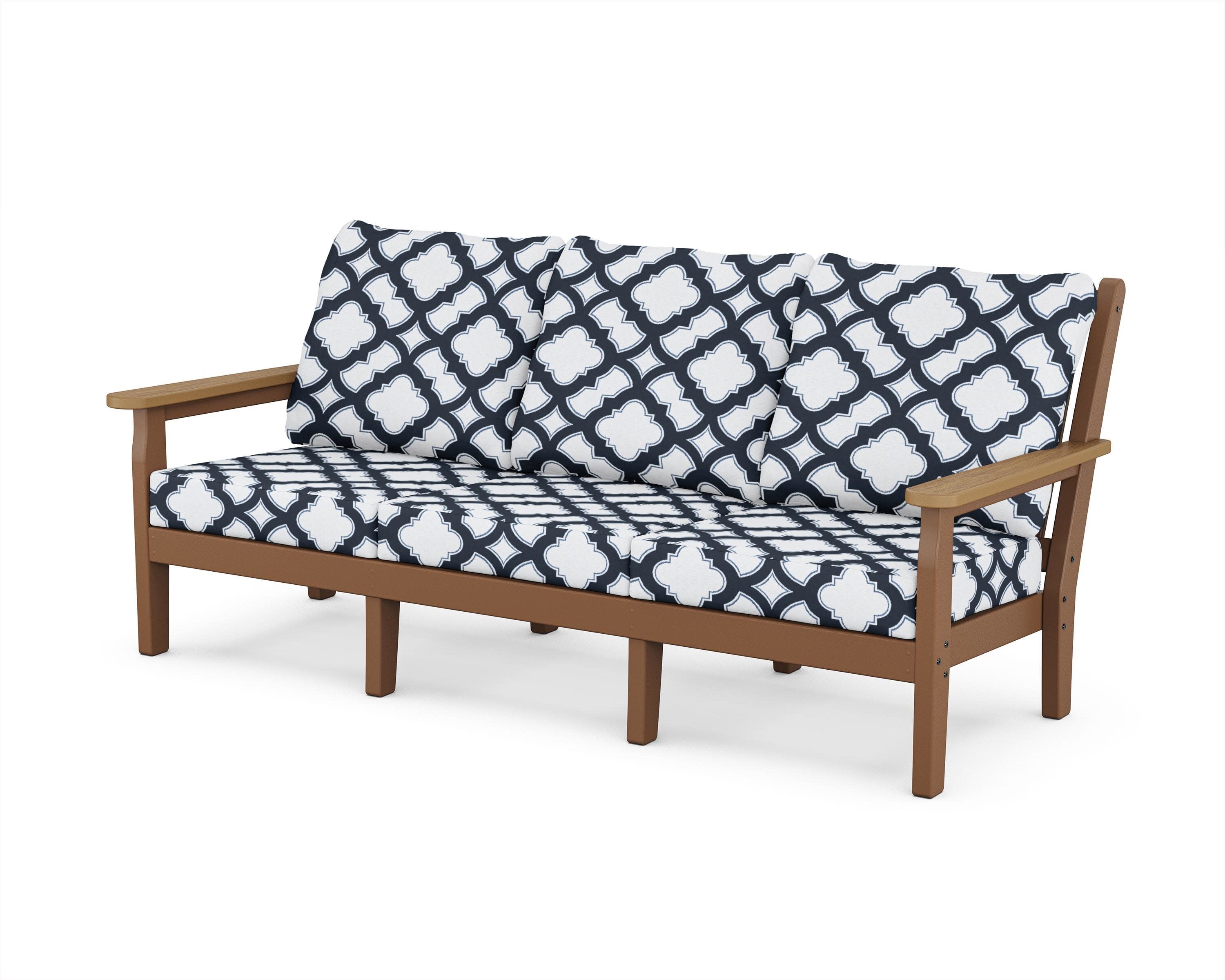 Chippendale Deep Seating Sofa in Teak / Natural / Trellis Marine Indigo