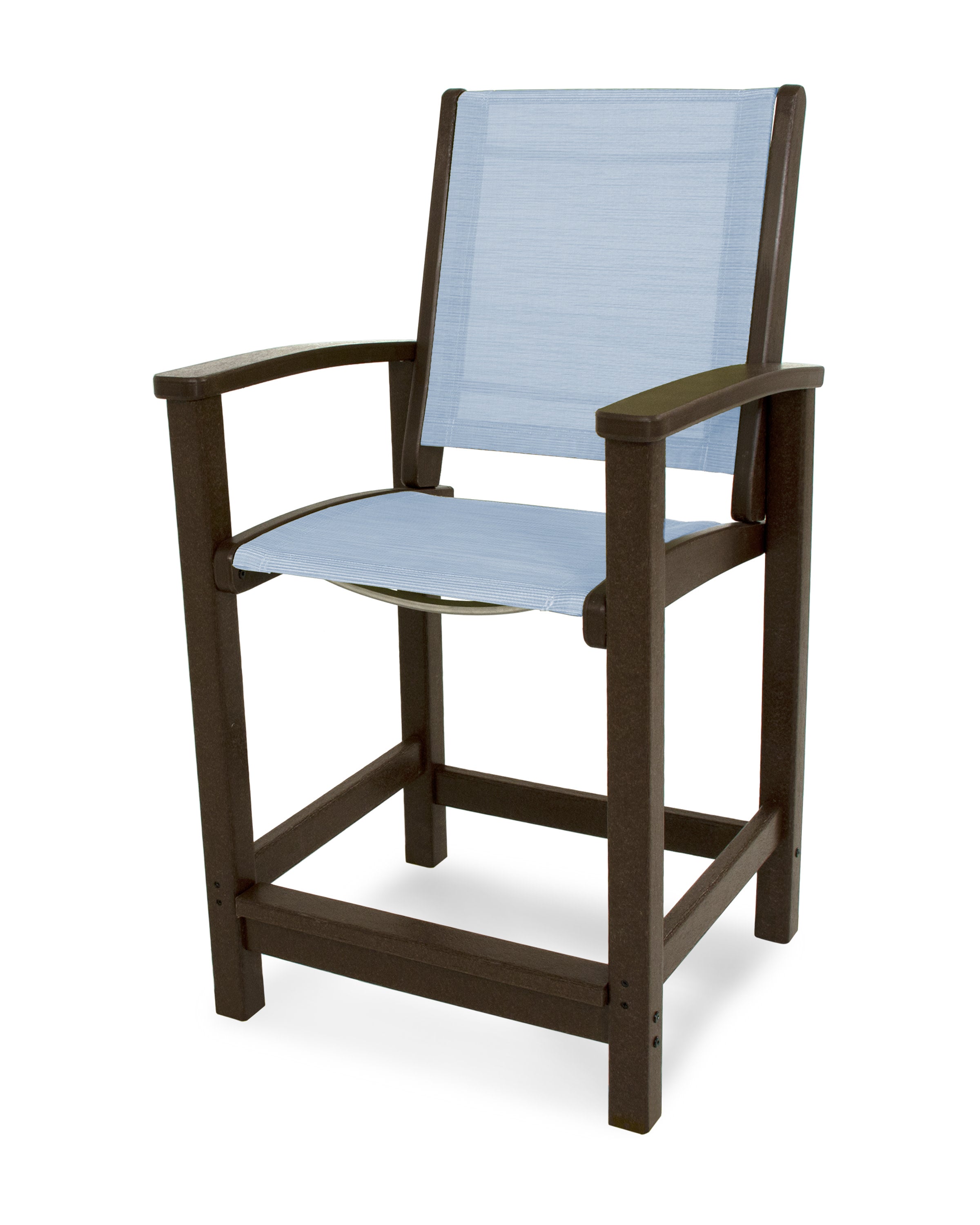 Coastal Counter Chair in Mahogany / Poolside Sling