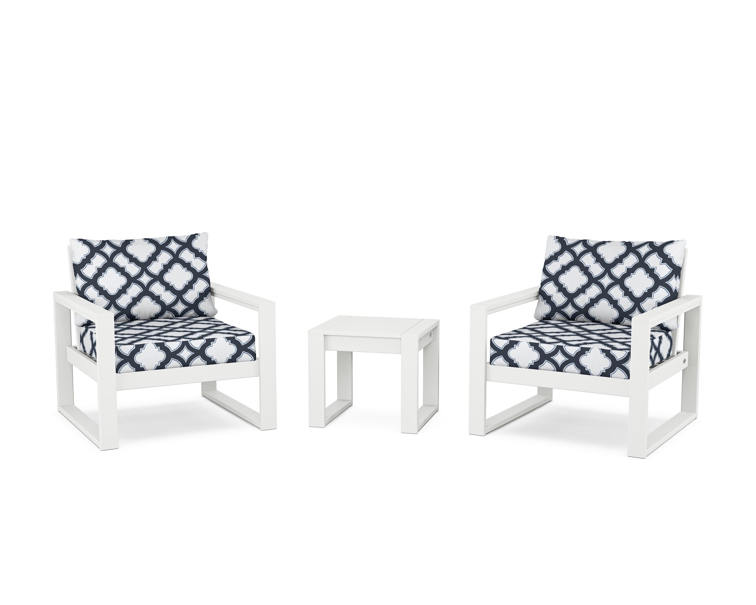 EDGE Sectional 3-Piece Deep Seating Set in White / Trellis Marine Indigo